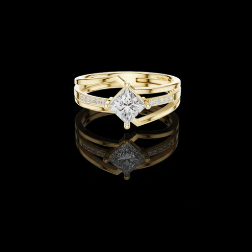 Solid Gold Radiant Cut Eternity Band, Architectural Bar-Set Wedding Ring