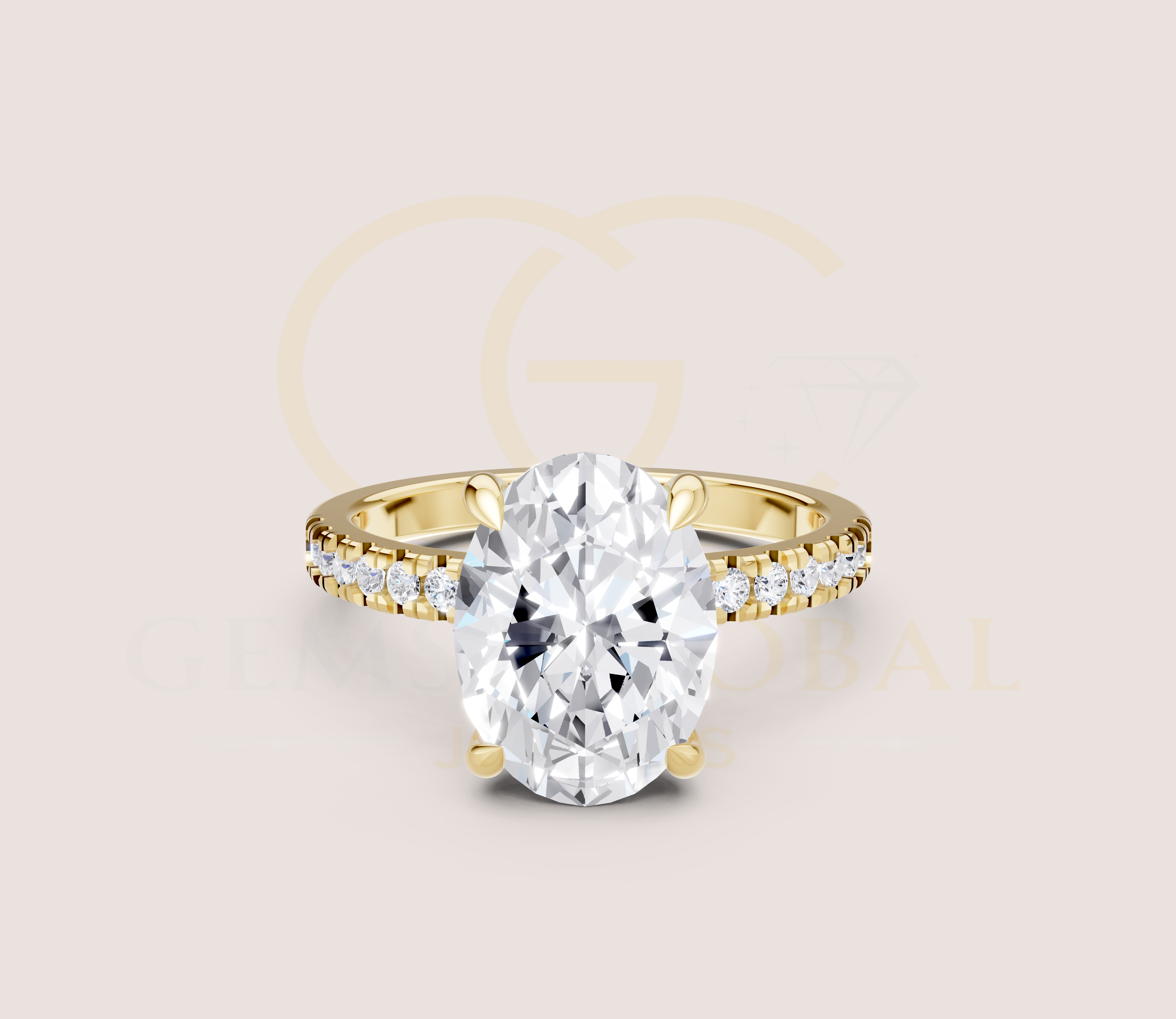 Solitaire Oval Pave Band Engagement Ring
