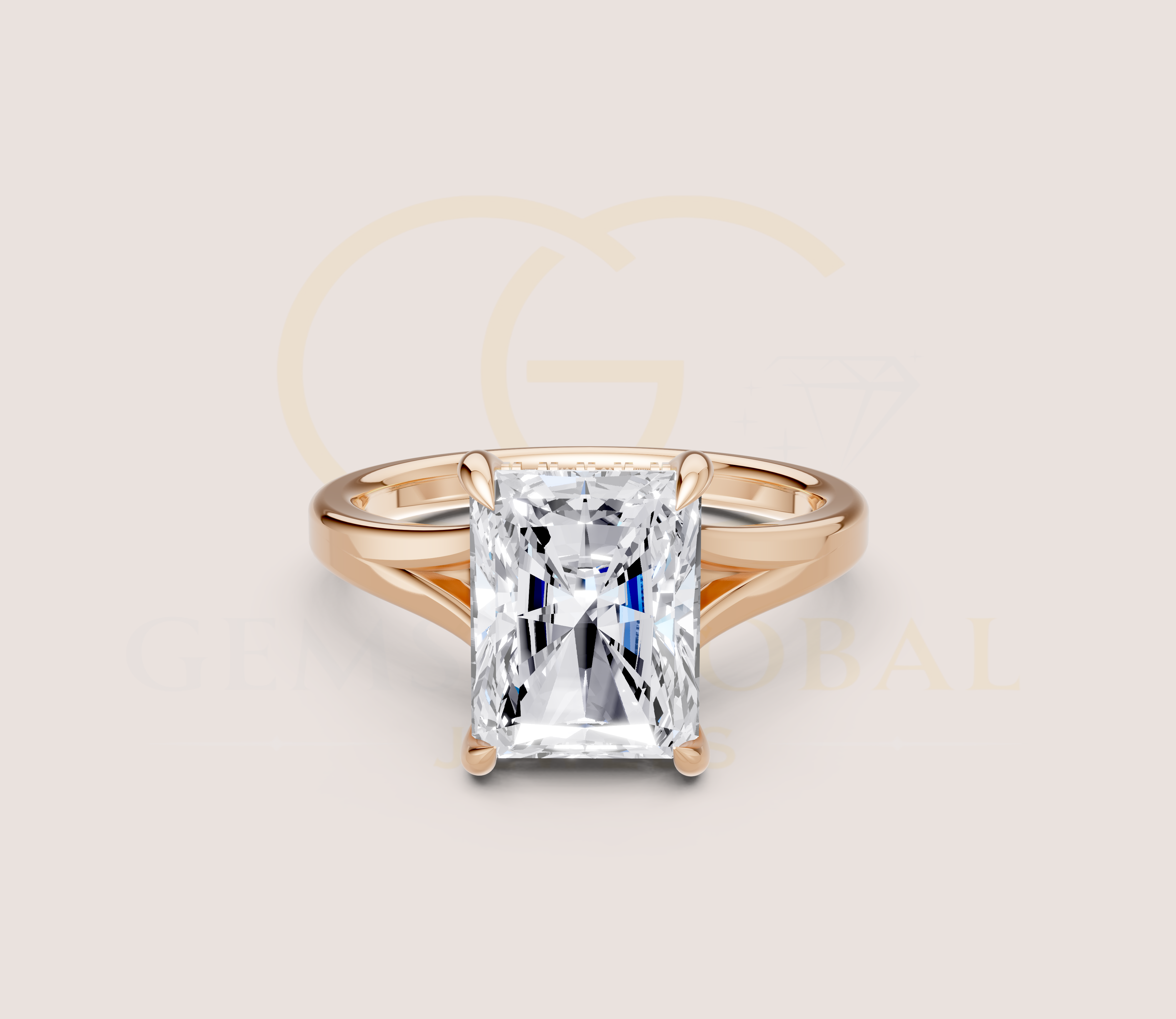 Radiant Cut Claw Prong Open Shank Hidden Halo + Diamond Bridge Ring view 7