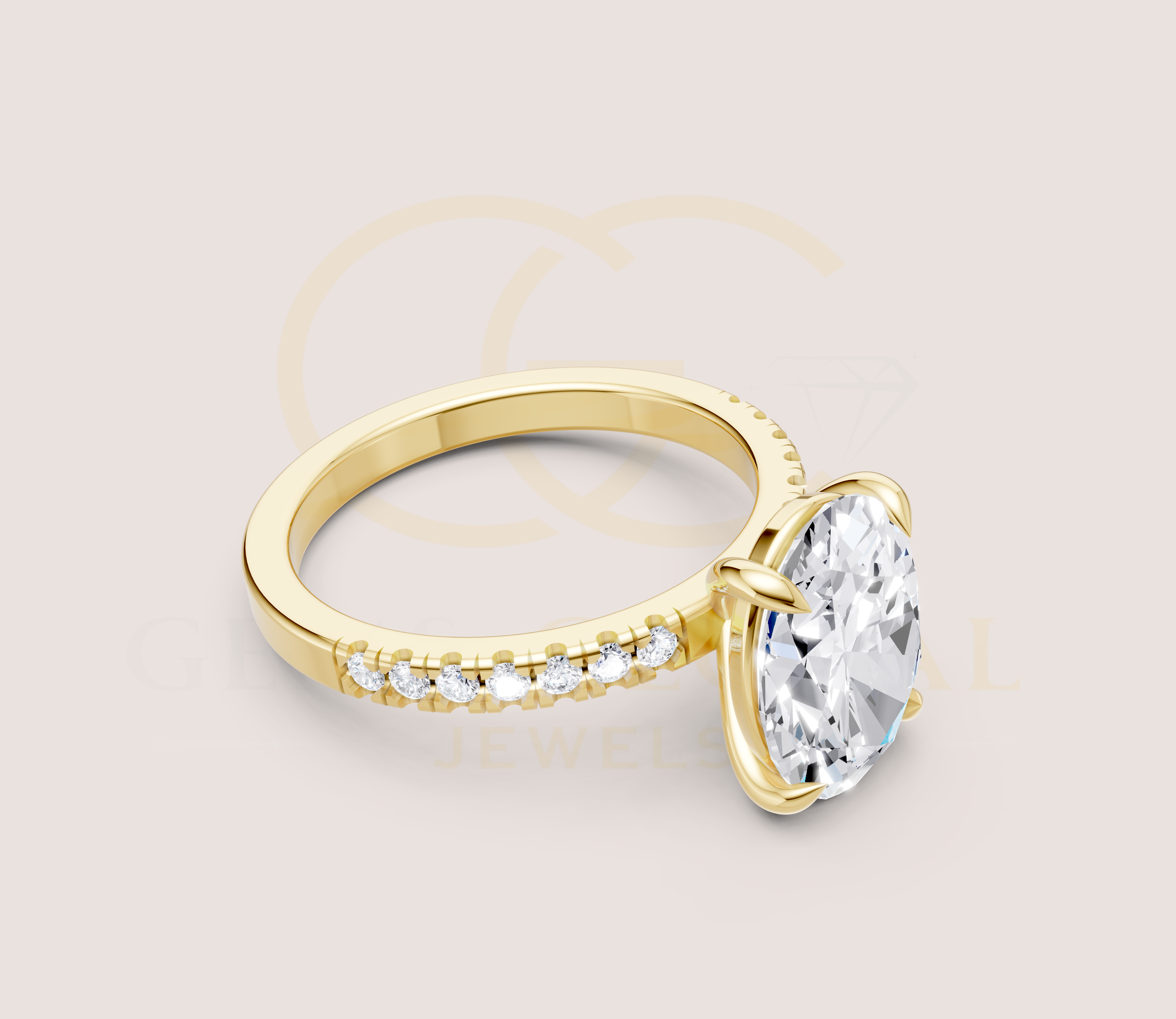 Solitaire Oval Pave Band Engagement Ring view 3
