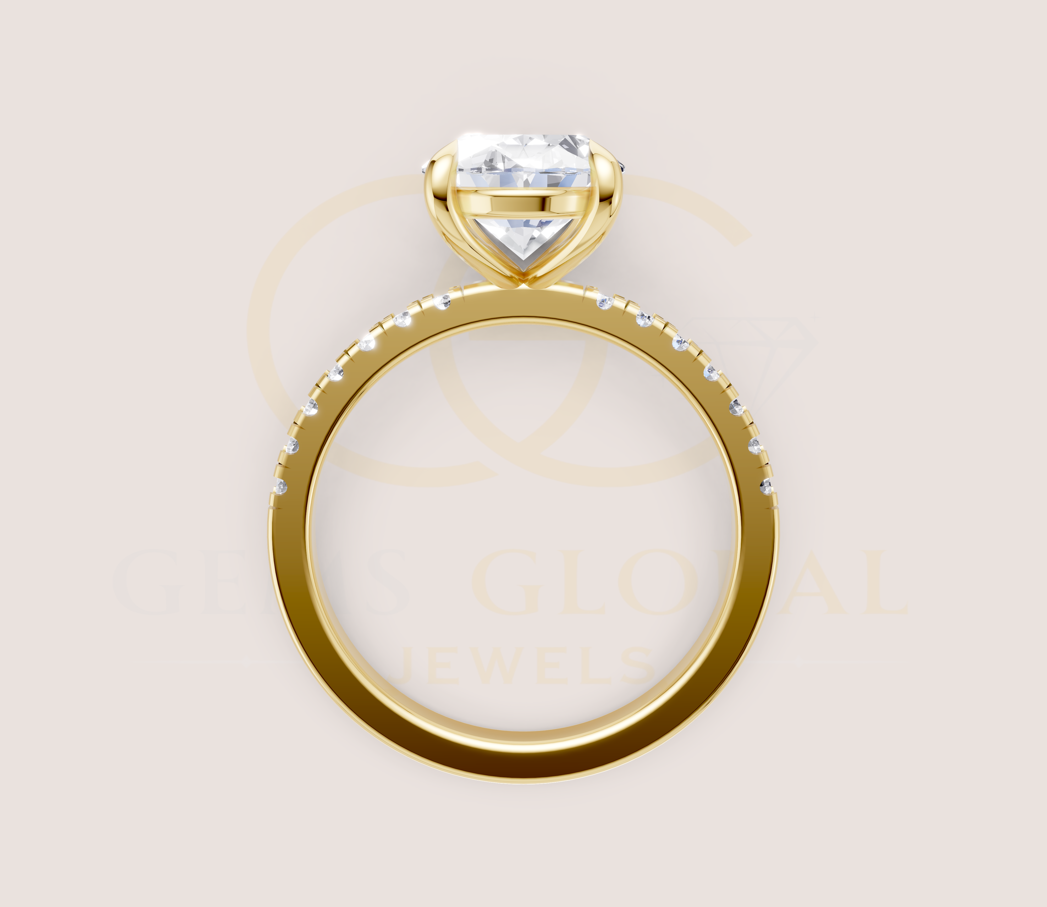 Solitaire Oval Pave Band Engagement Ring view 4