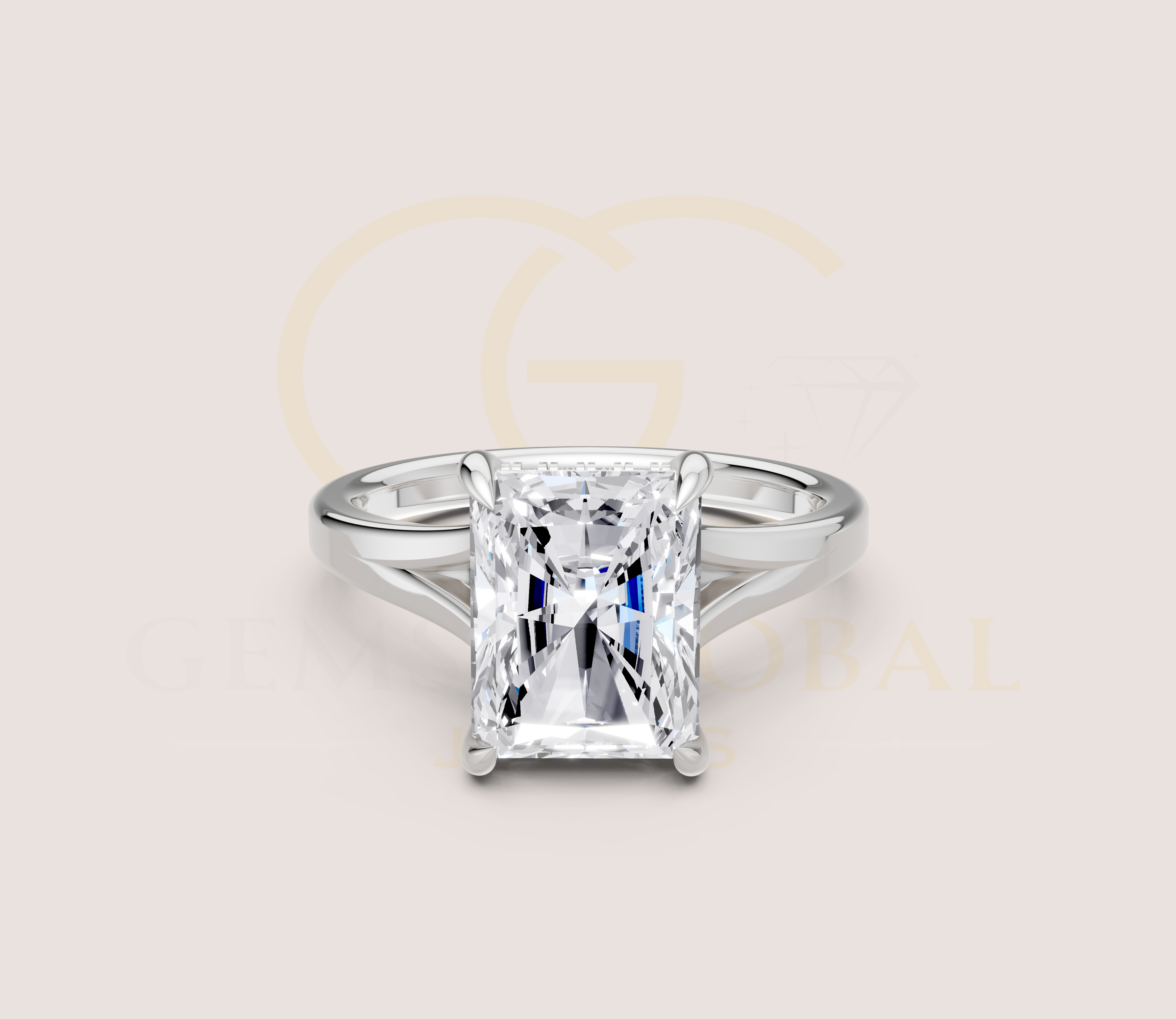 Radiant Cut Claw Prong Open Shank Hidden Halo + Diamond Bridge Ring view 14