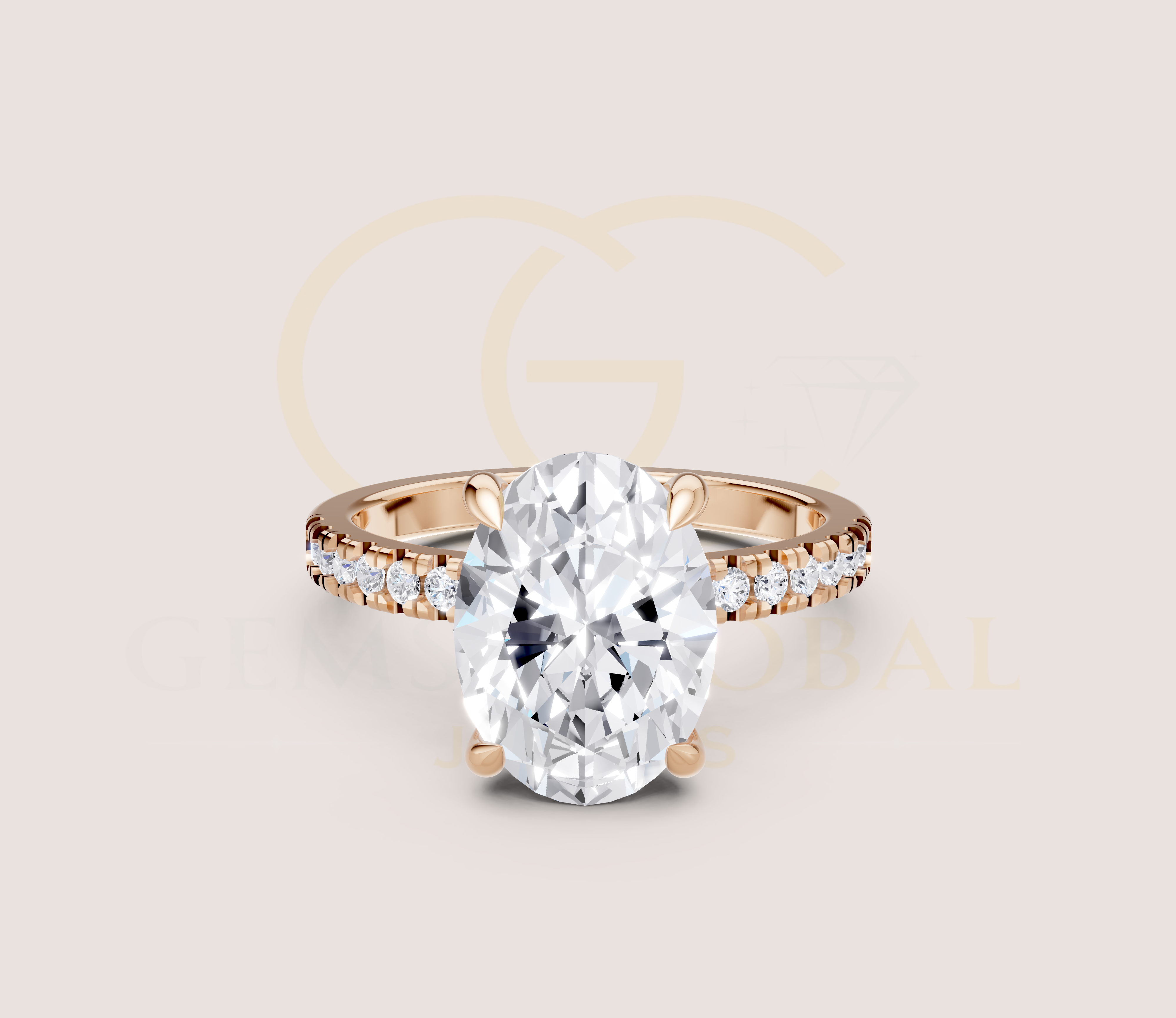 Solitaire Oval Pave Band Engagement Ring view 5