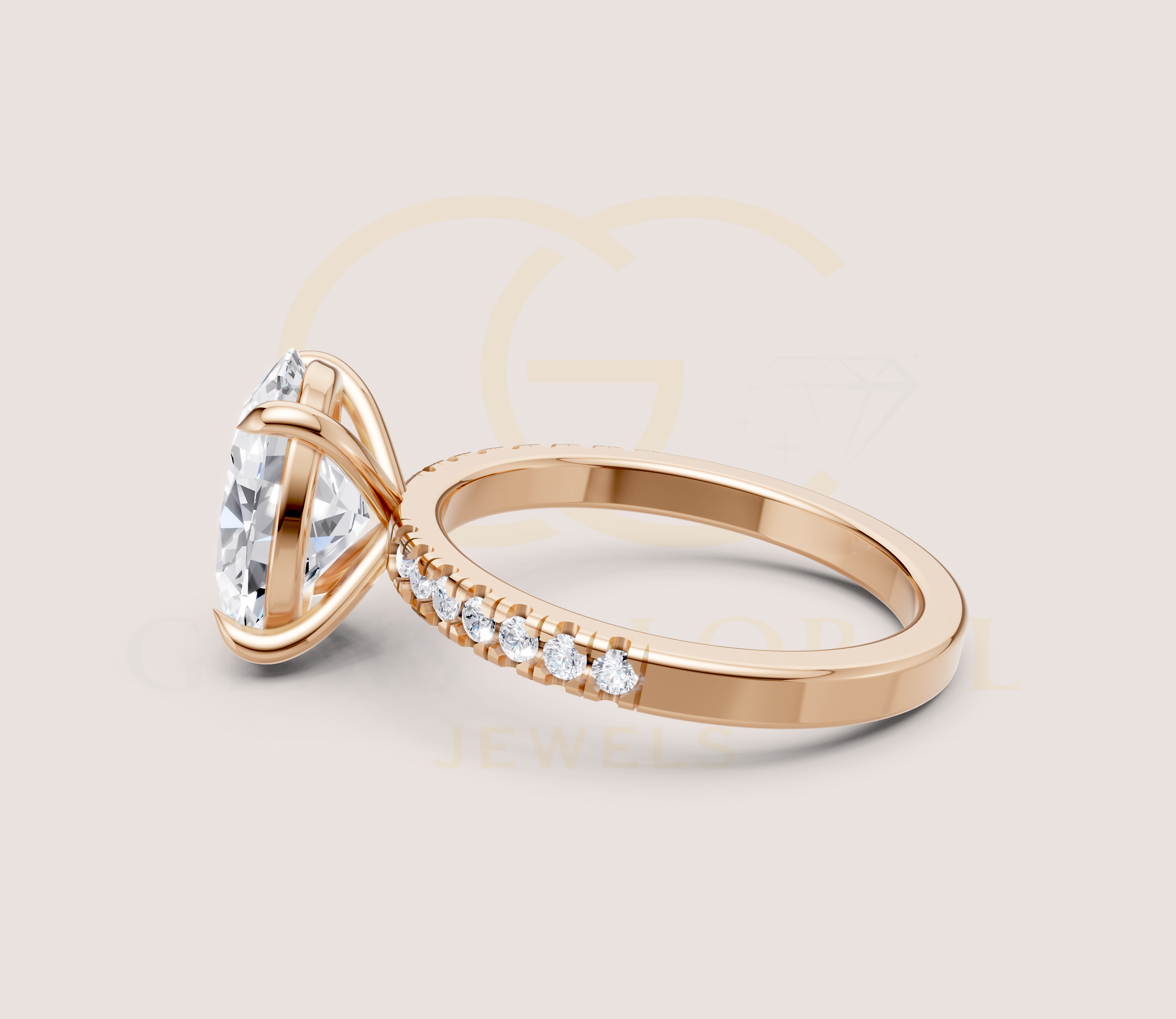 Solitaire Oval Pave Band Engagement Ring view 6