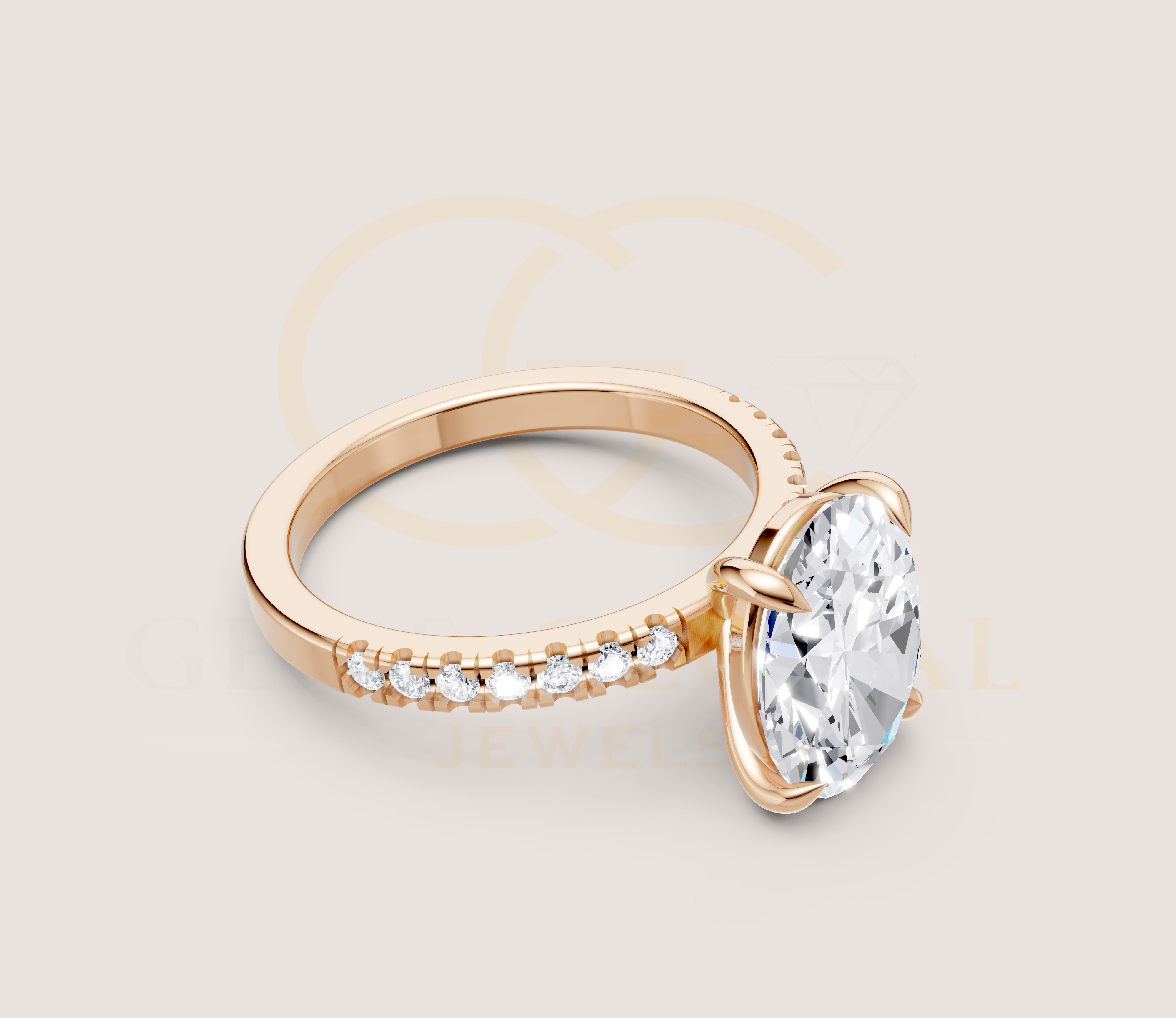 Solitaire Oval Pave Band Engagement Ring view 7