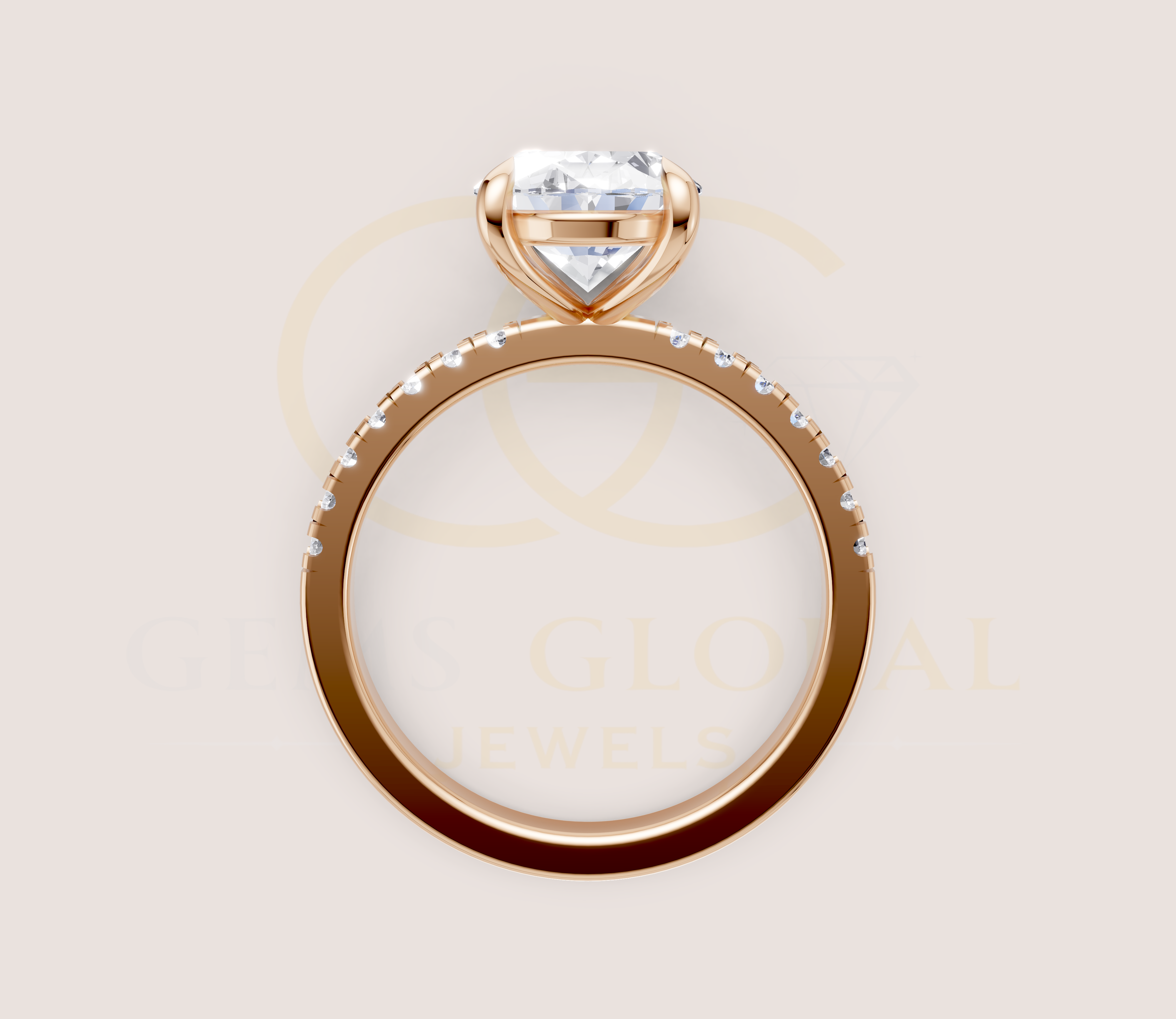 Solitaire Oval Pave Band Engagement Ring view 8