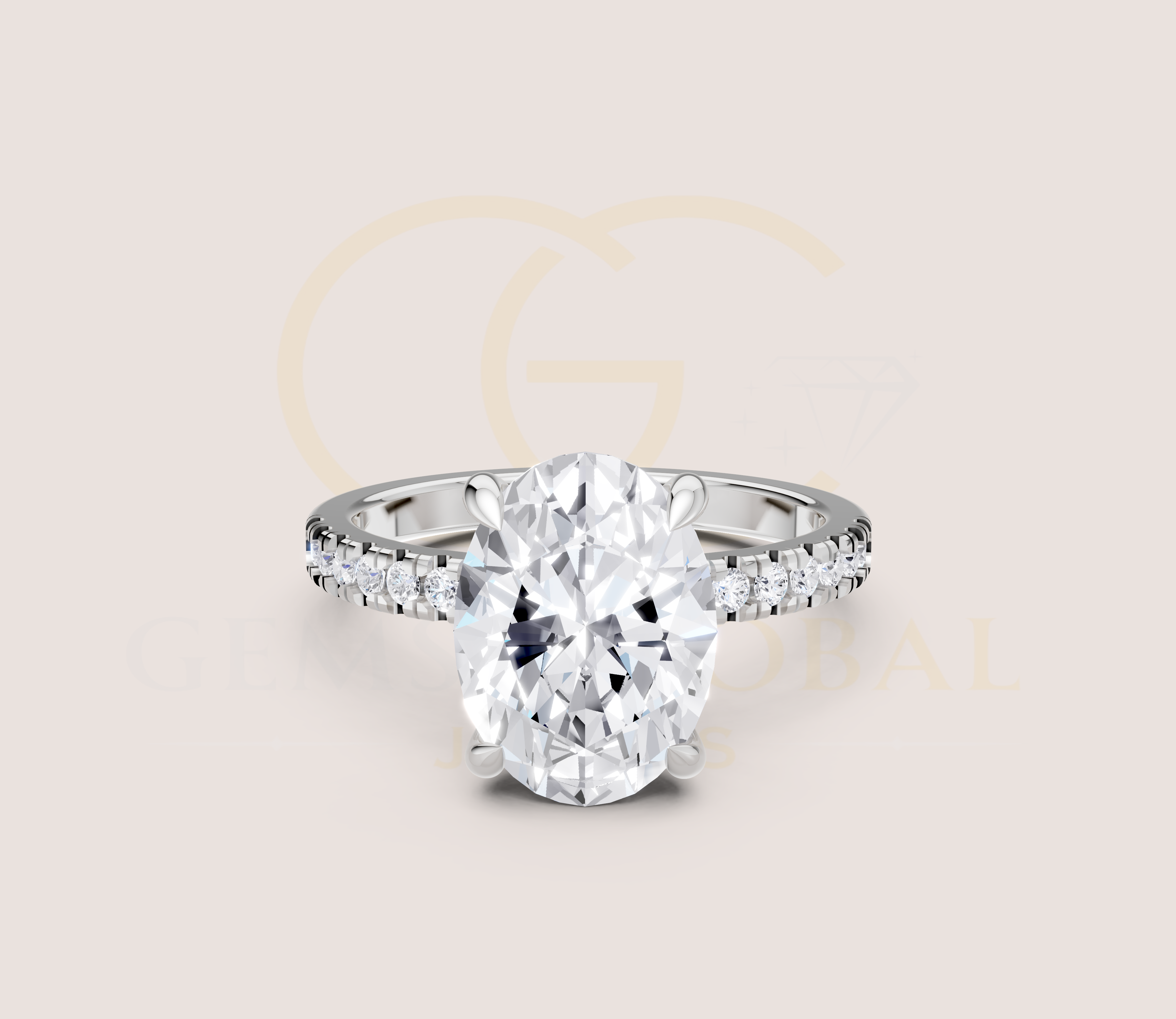 Solitaire Oval Pave Band Engagement Ring view 9