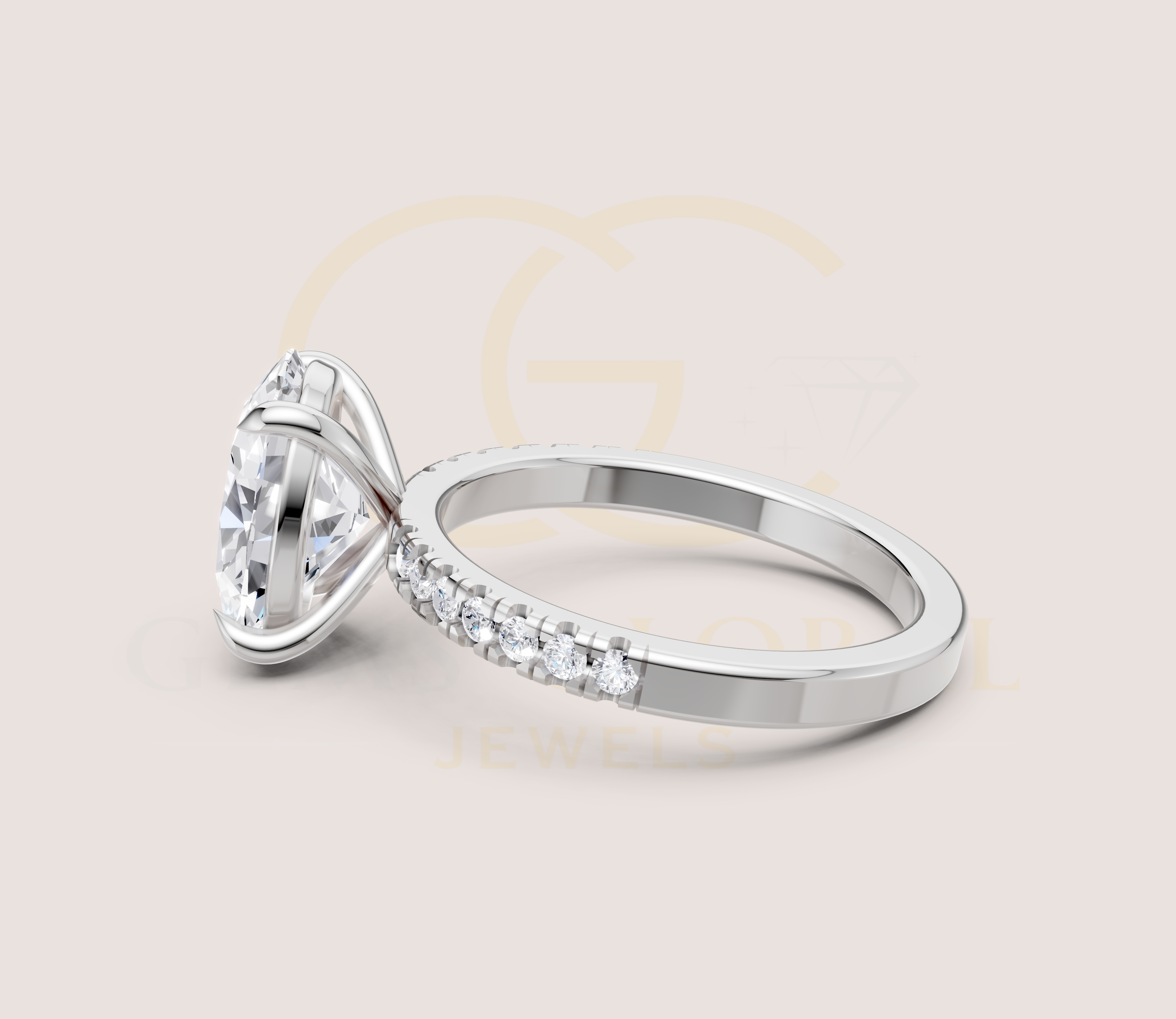 Solitaire Oval Pave Band Engagement Ring view 10