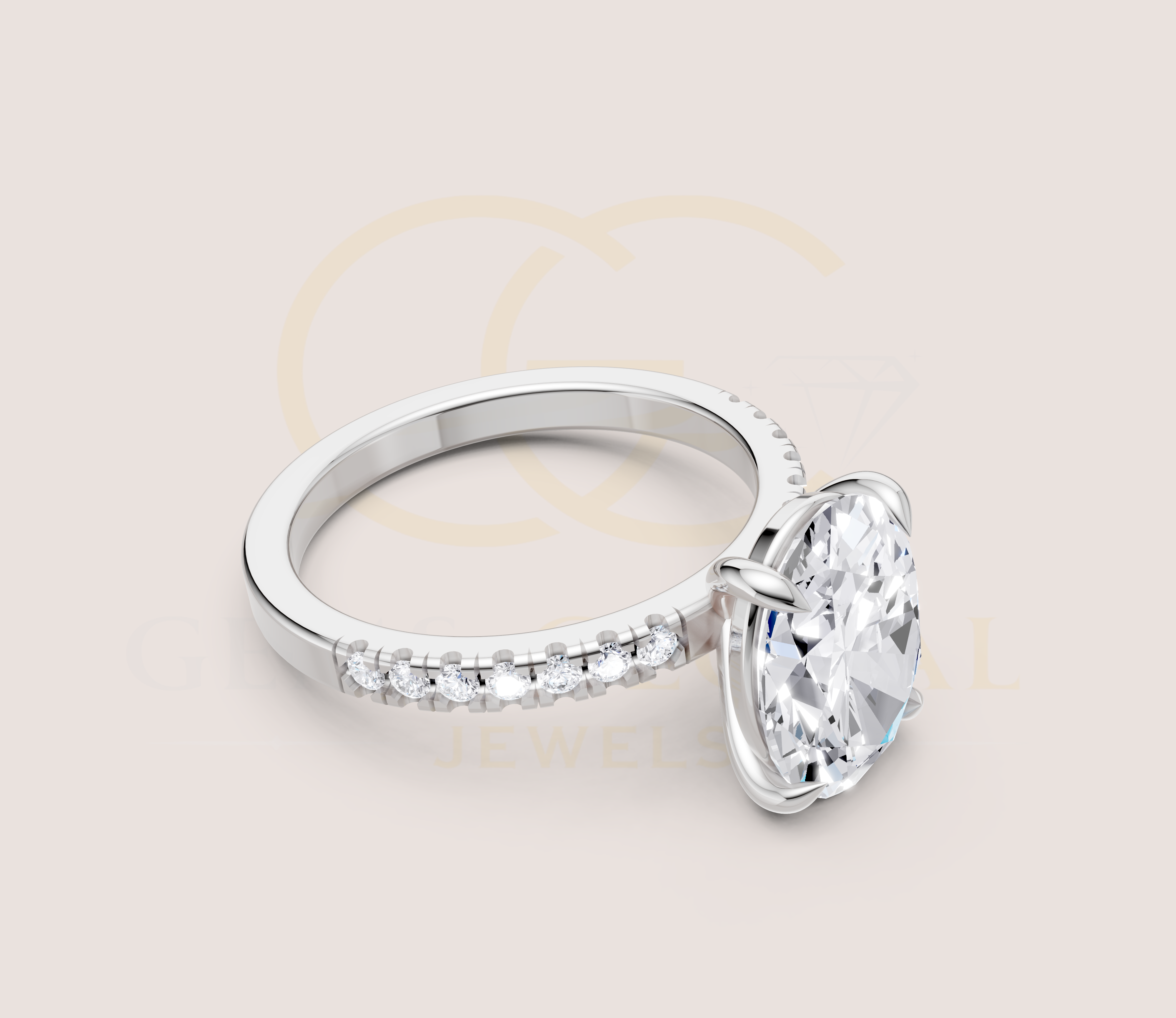 Solitaire Oval Pave Band Engagement Ring view 11