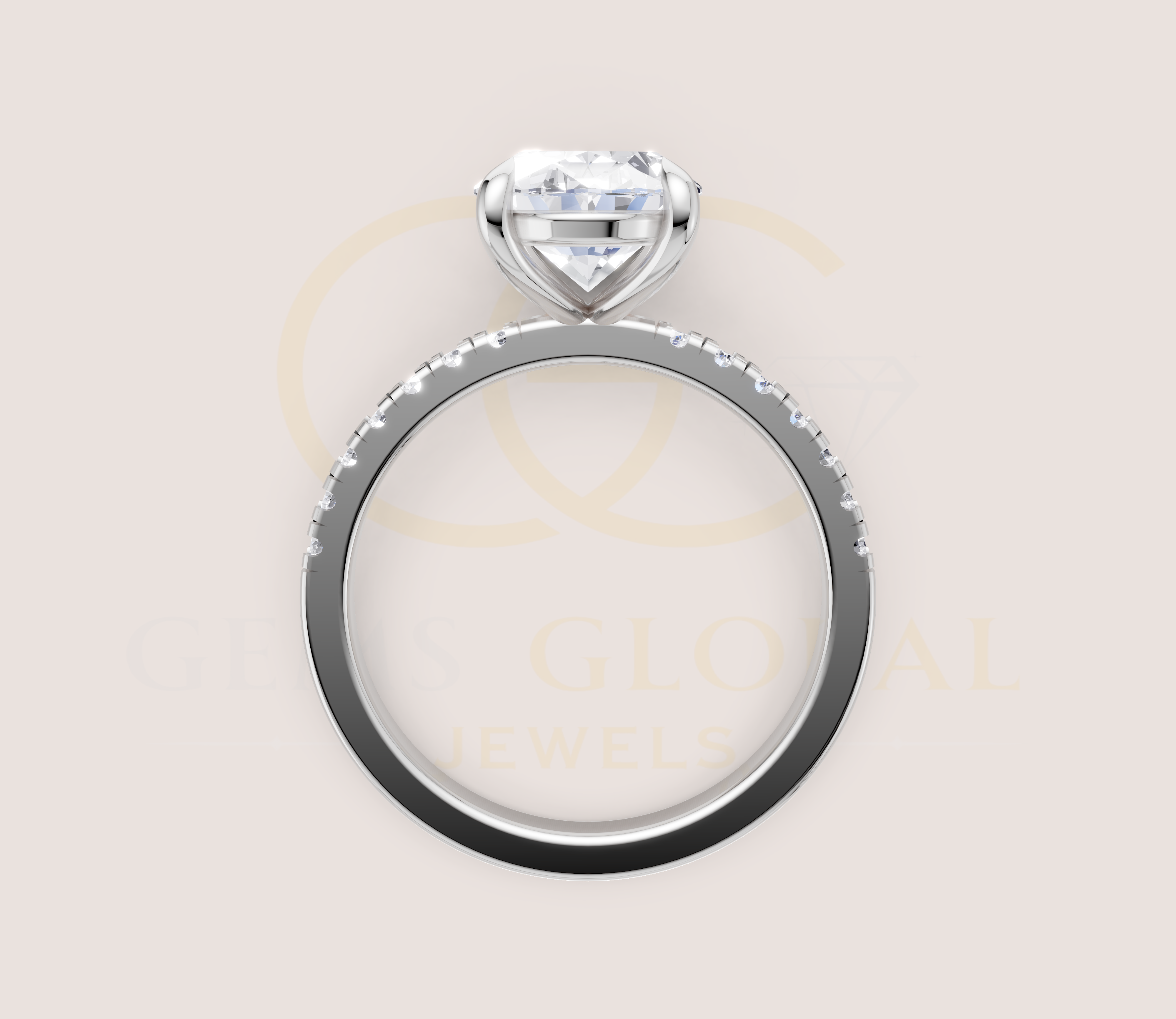 Solitaire Oval Pave Band Engagement Ring view 12