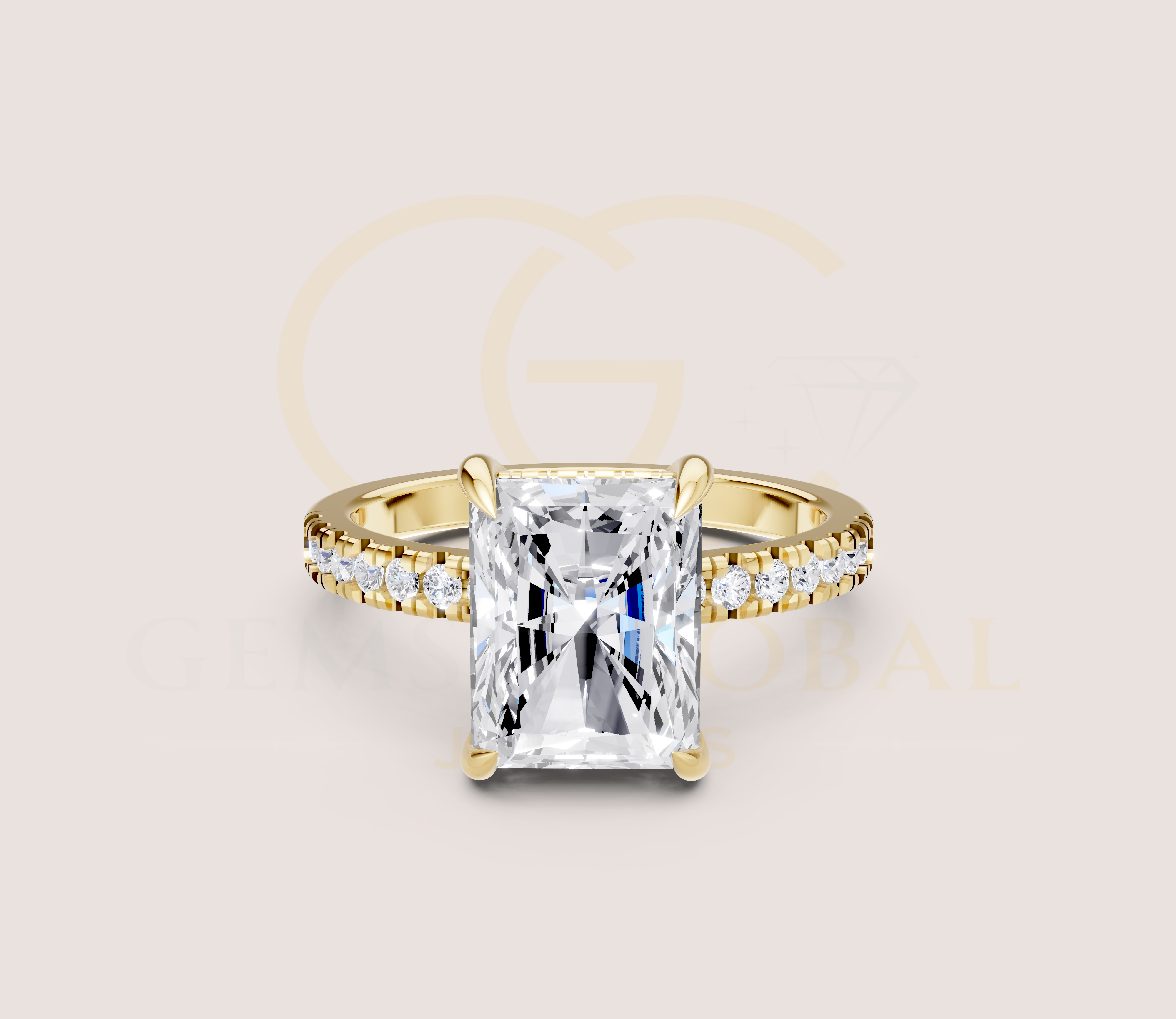 Hidden Halo Solitaire Radiant prong Engagement Ring view 1