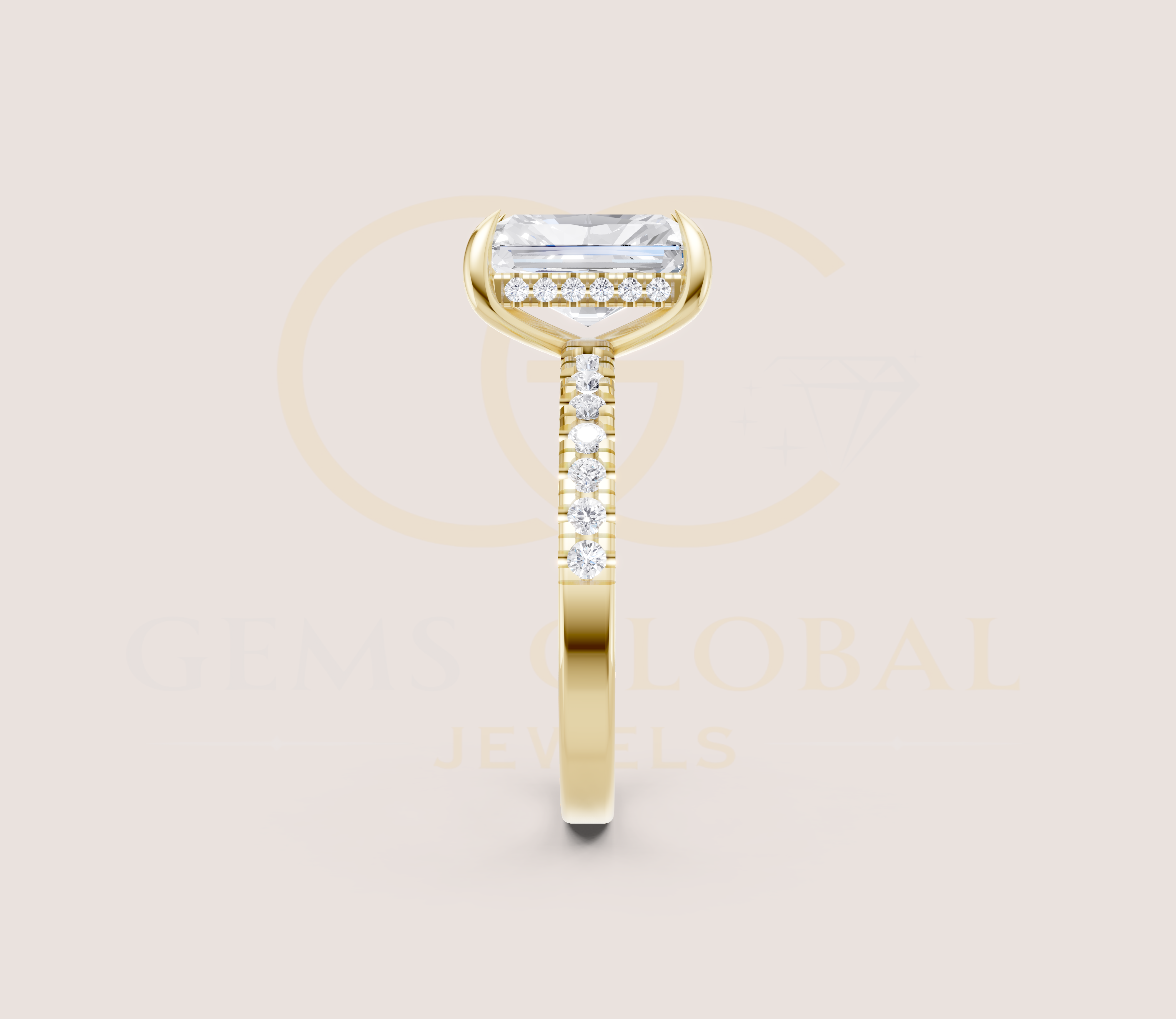 Hidden Halo Solitaire Radiant prong Engagement Ring view 4