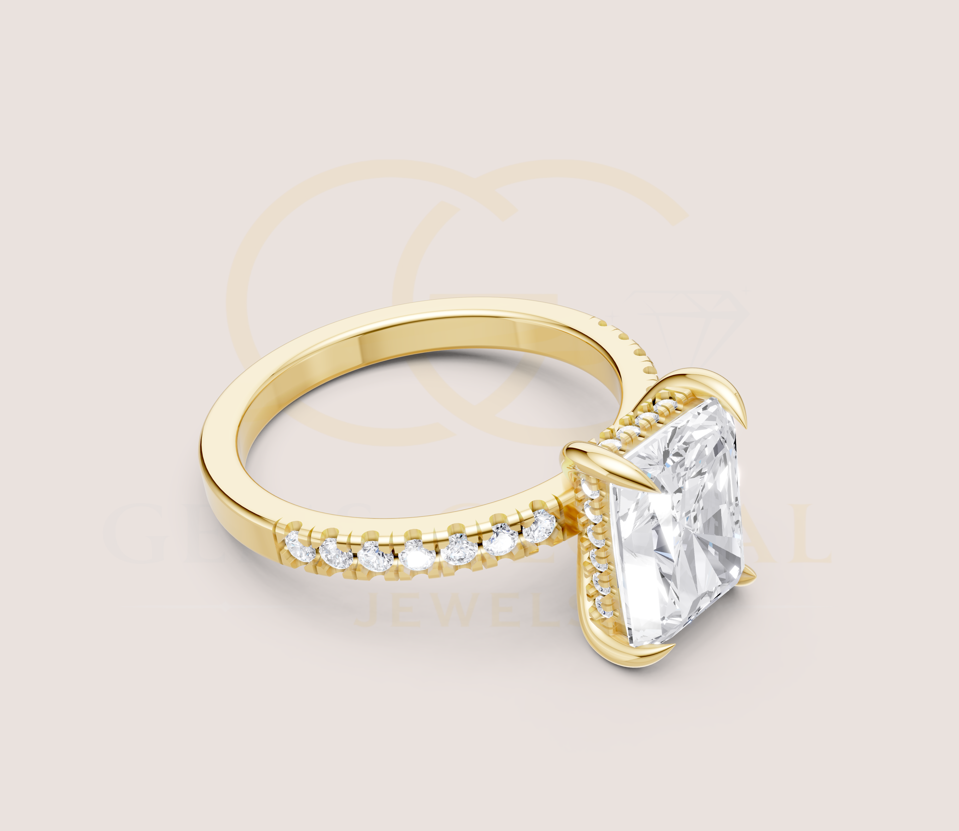 Hidden Halo Solitaire Radiant prong Engagement Ring view 5