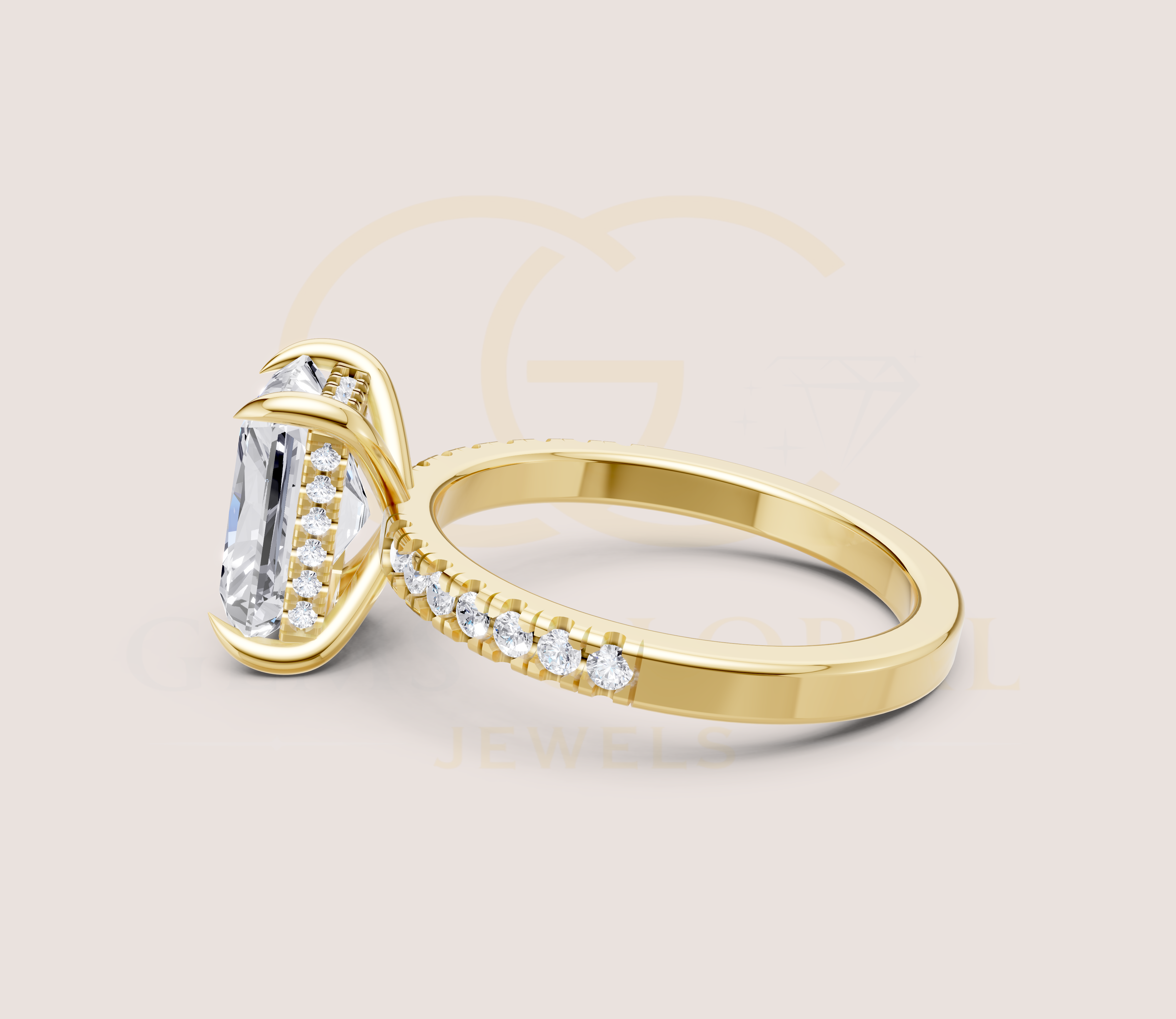 Hidden Halo Solitaire Radiant prong Engagement Ring view 6