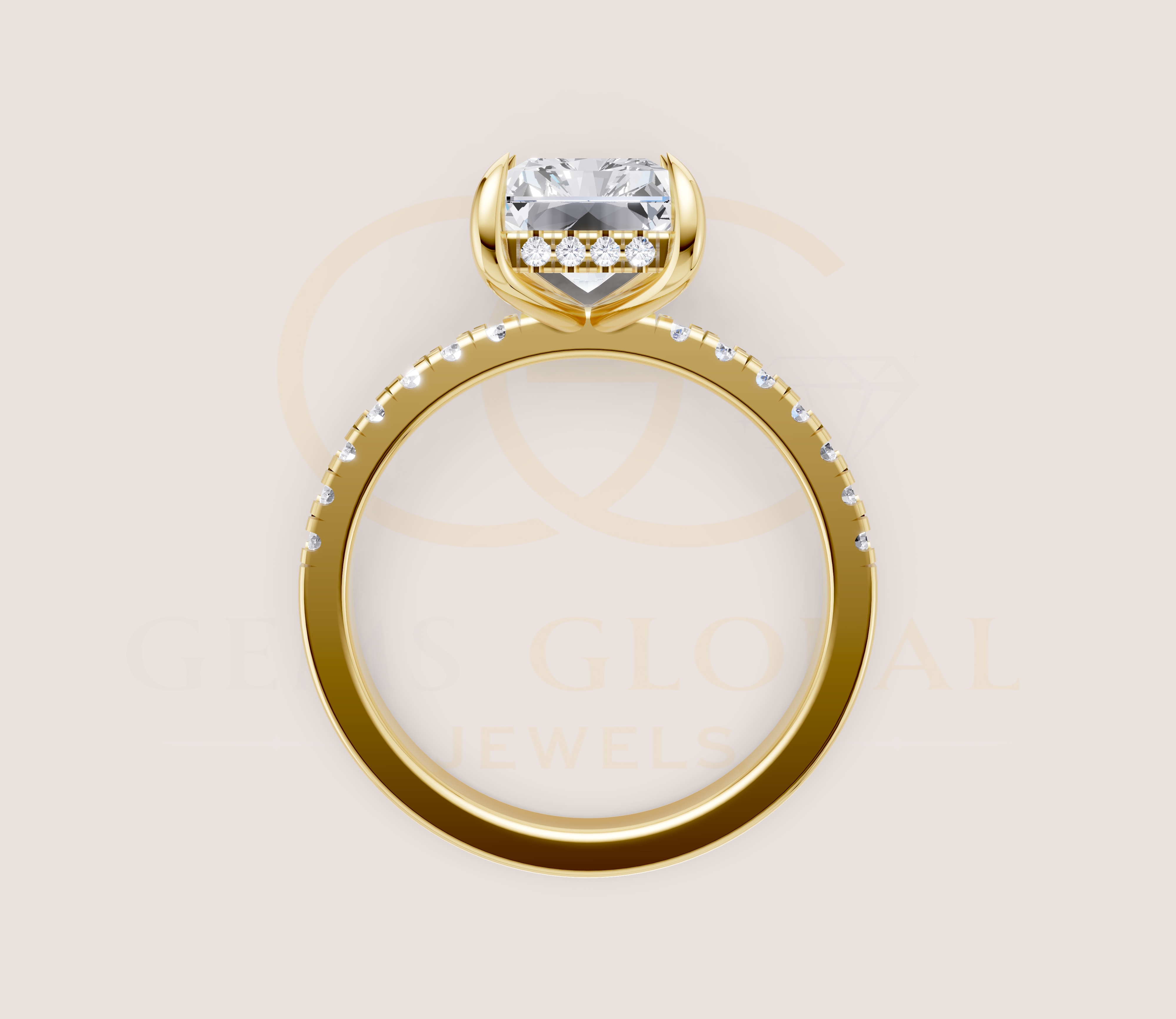 Hidden Halo Solitaire Radiant prong Engagement Ring view 7