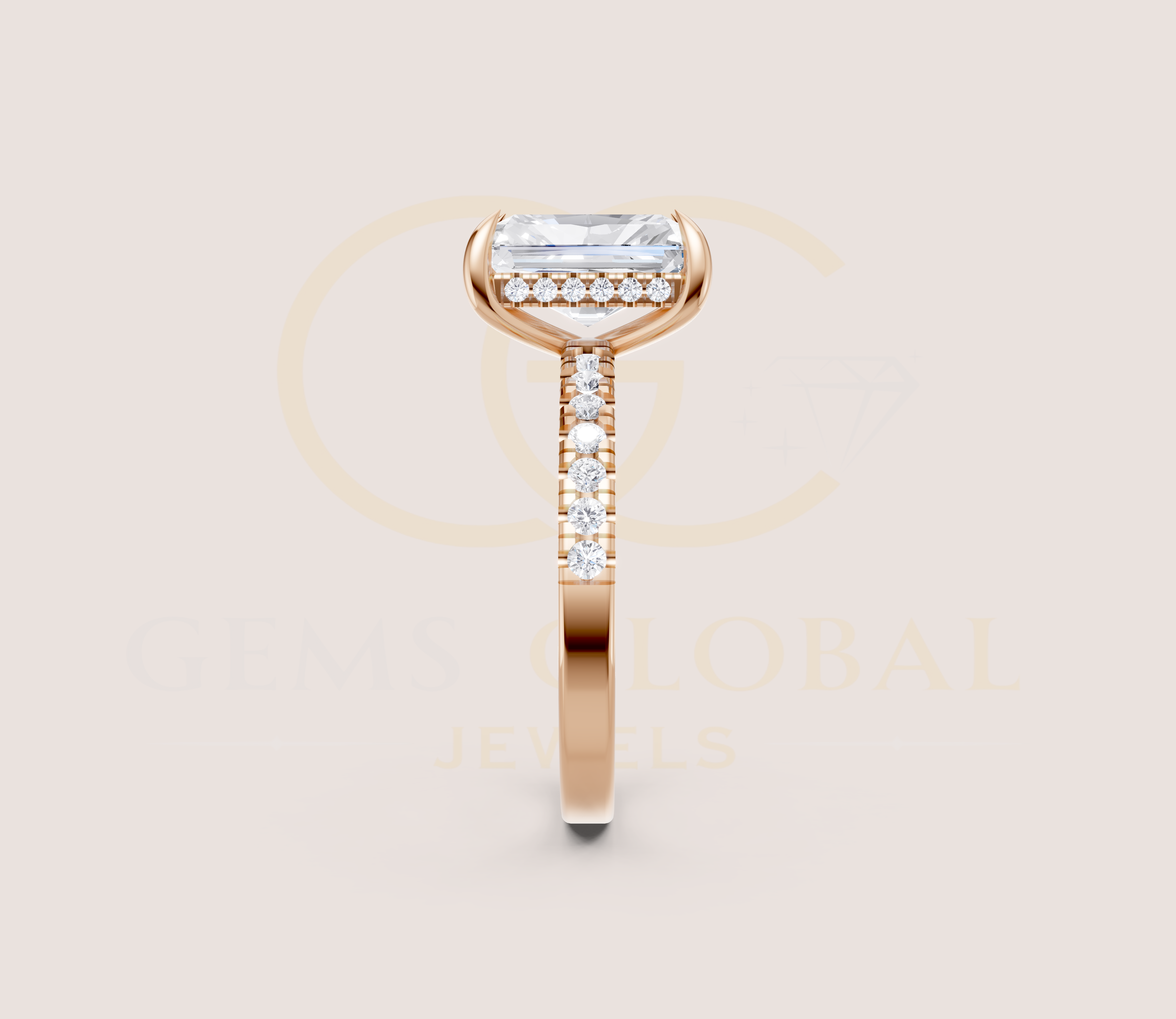 Hidden Halo Solitaire Radiant prong Engagement Ring view 10