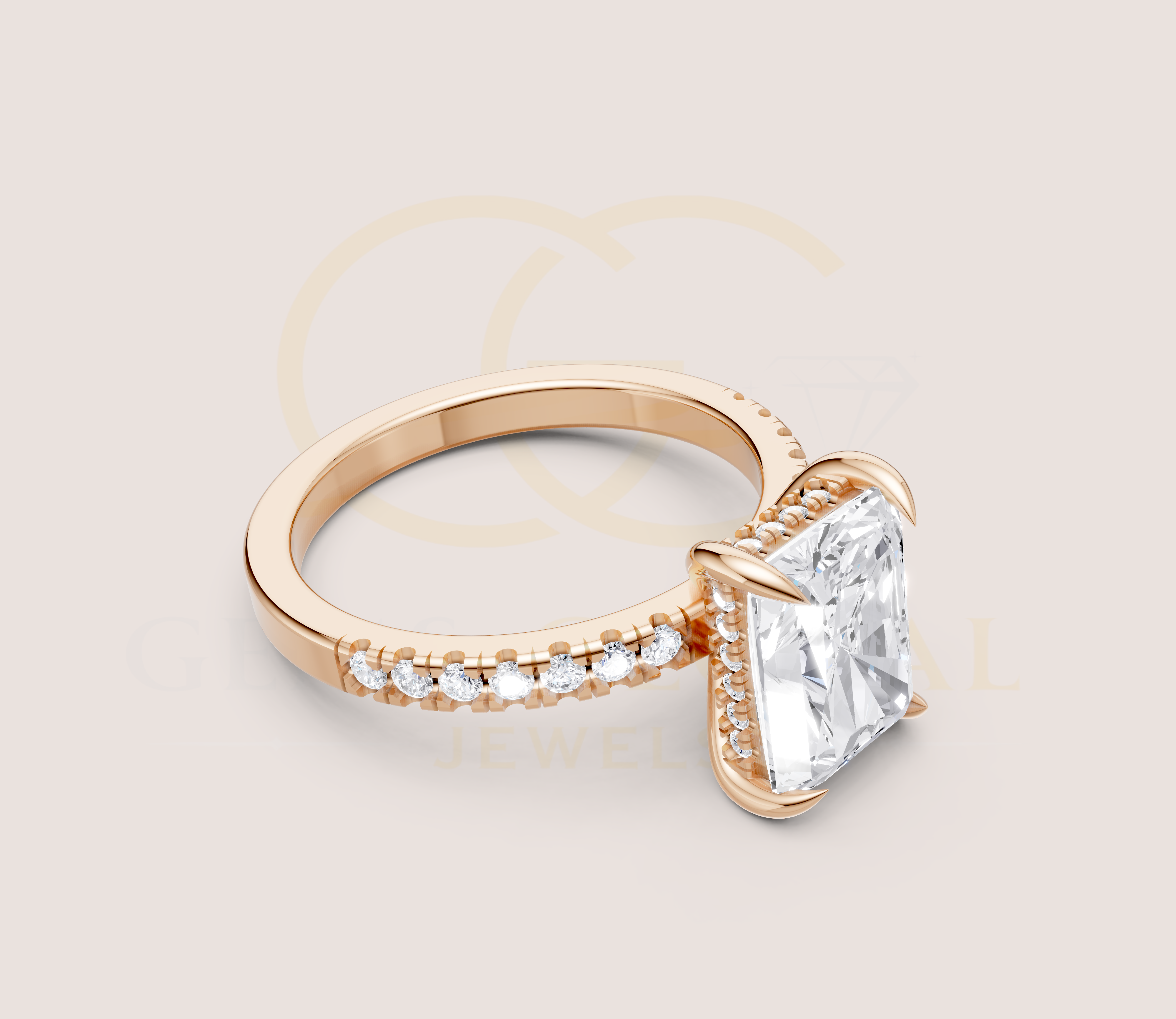 Hidden Halo Solitaire Radiant prong Engagement Ring view 11