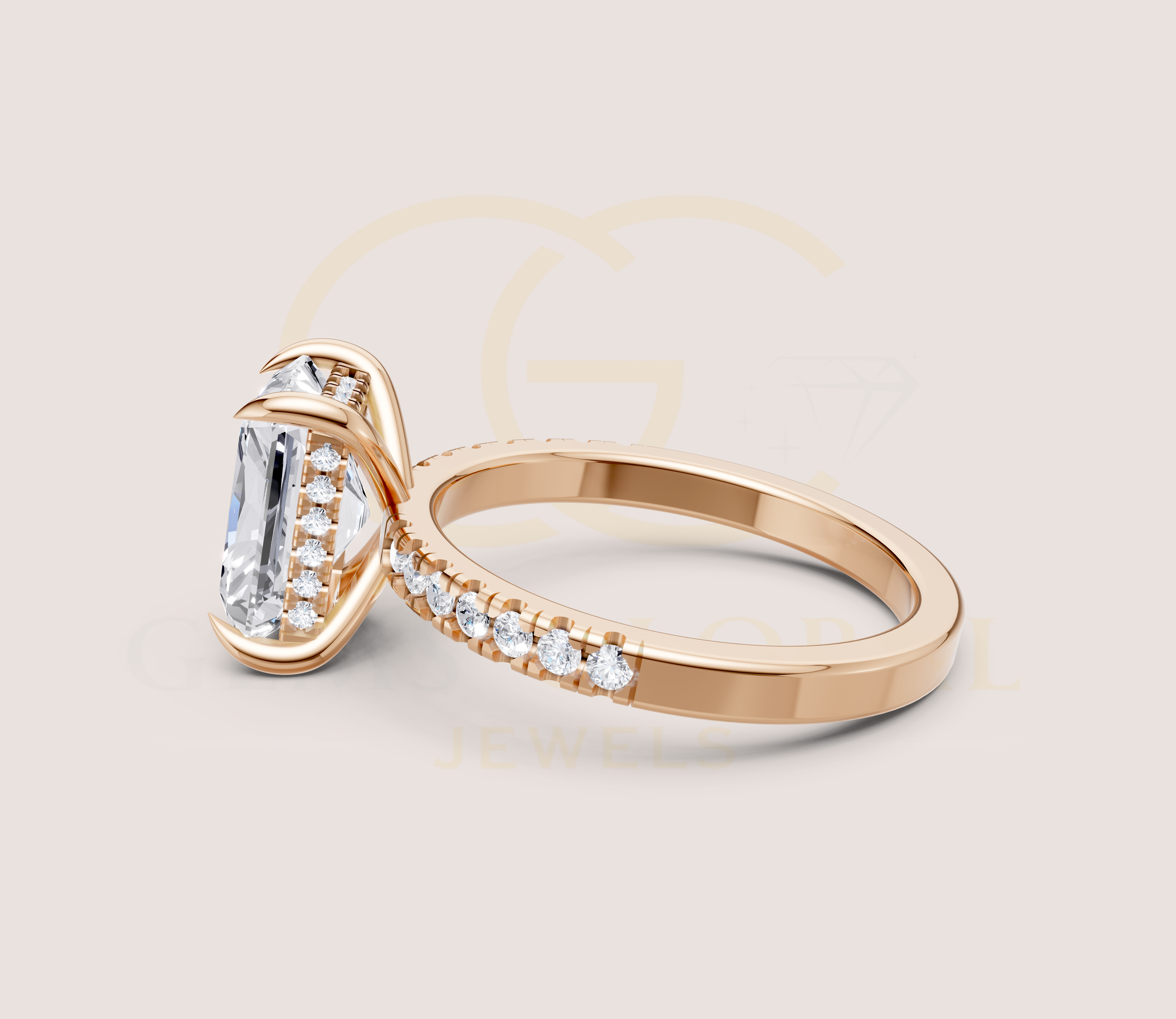 Hidden Halo Solitaire Radiant prong Engagement Ring view 12