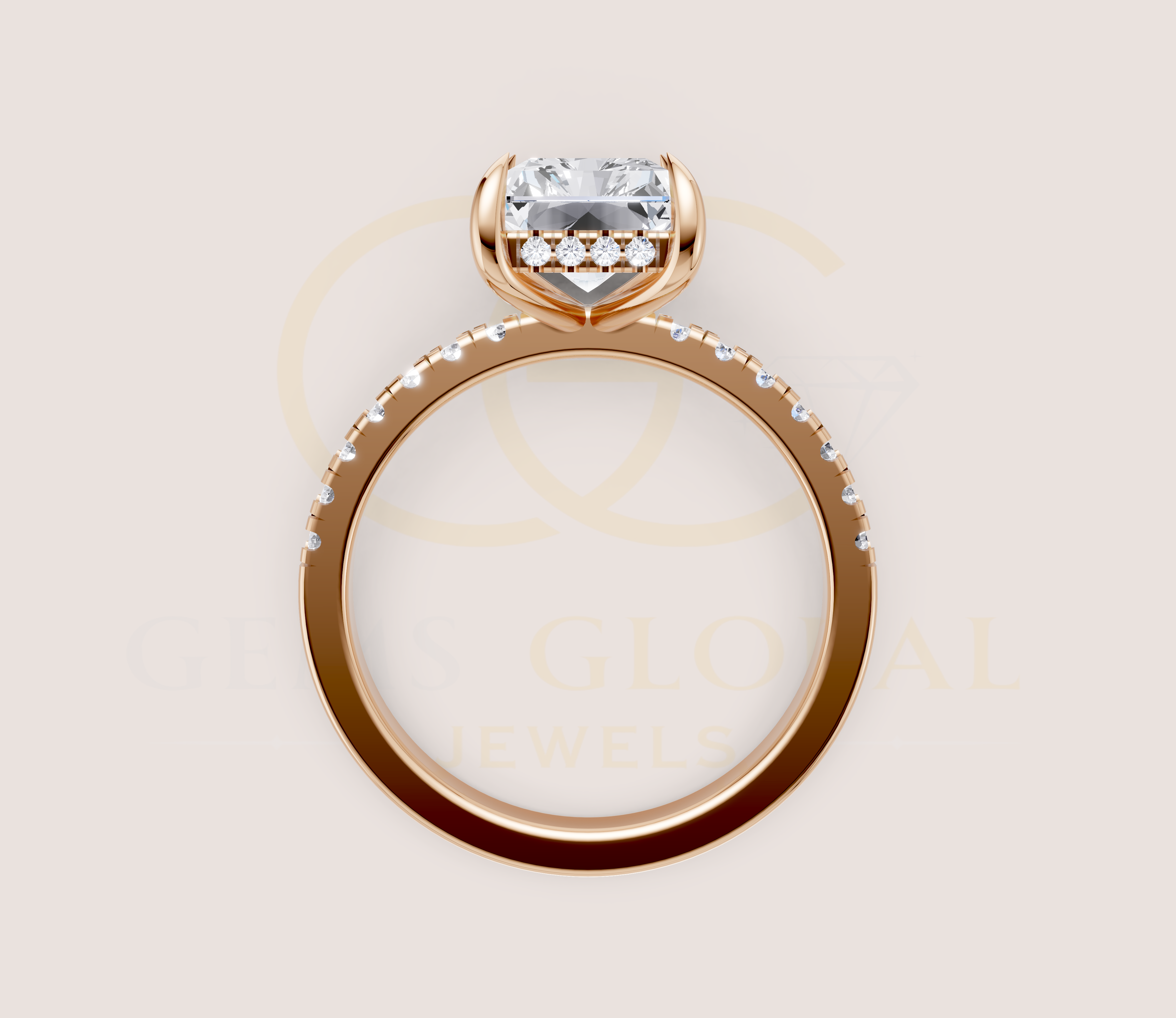 Hidden Halo Solitaire Radiant prong Engagement Ring view 13