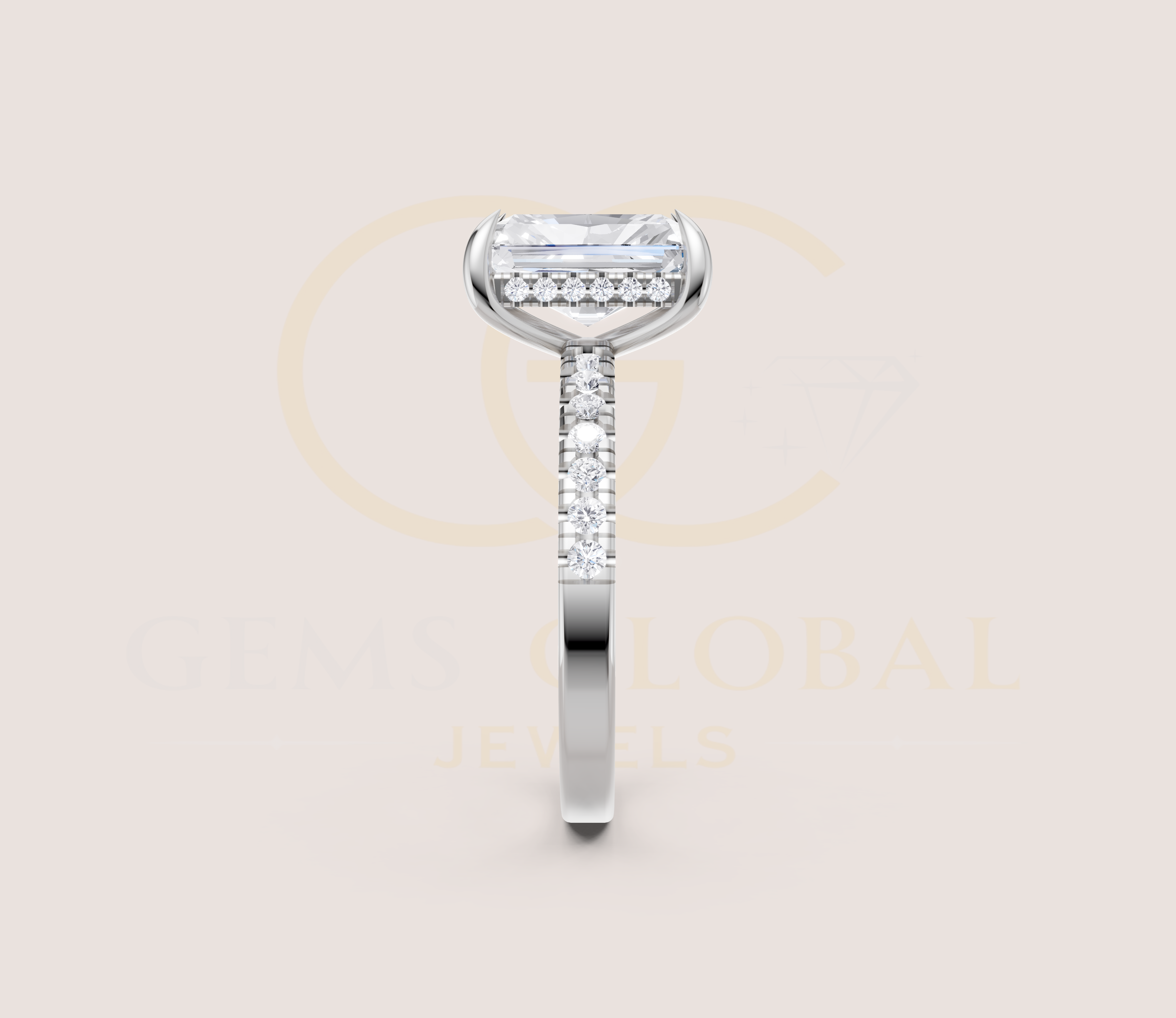 Hidden Halo Solitaire Radiant prong Engagement Ring view 16