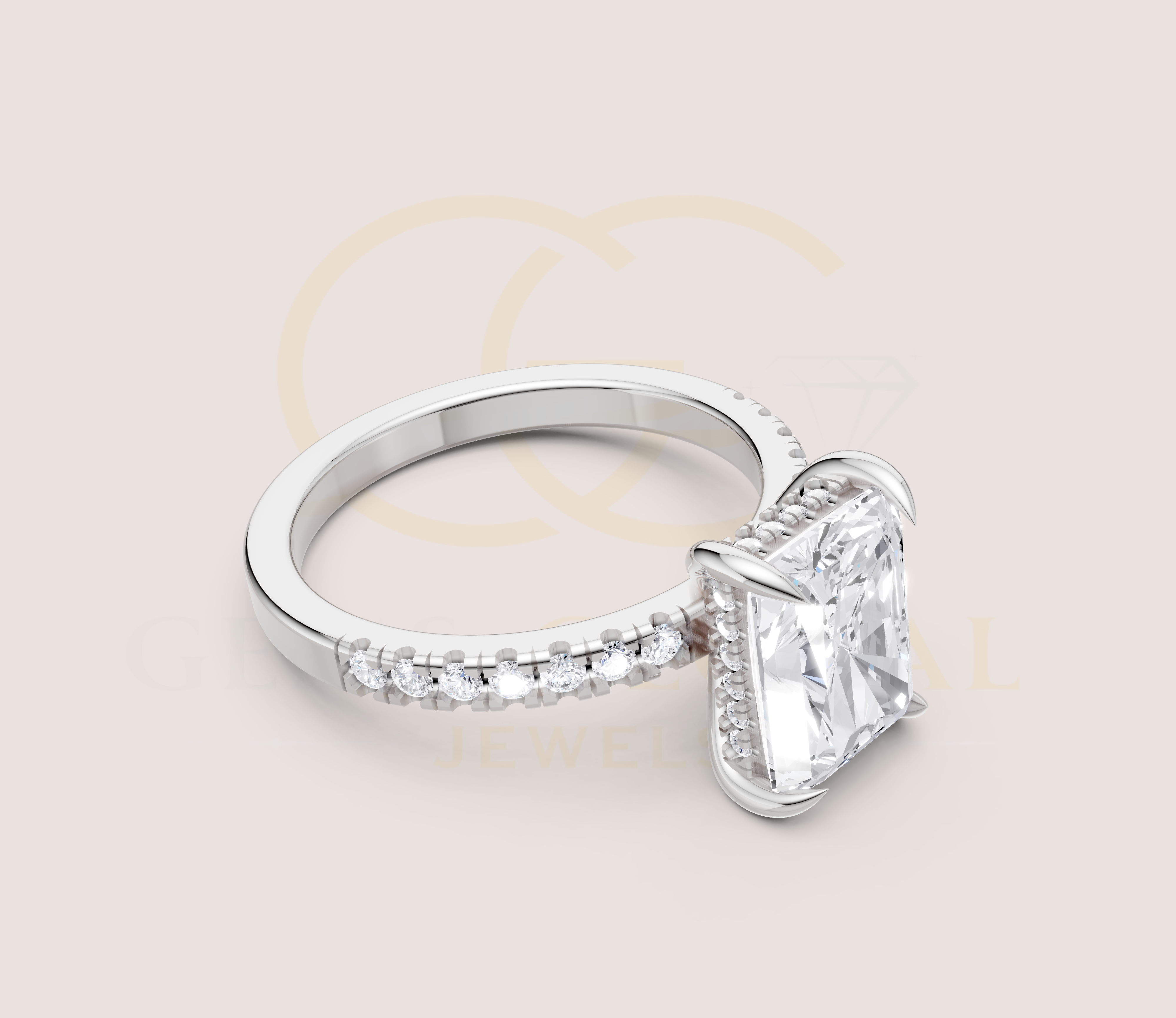 Hidden Halo Solitaire Radiant prong Engagement Ring view 17