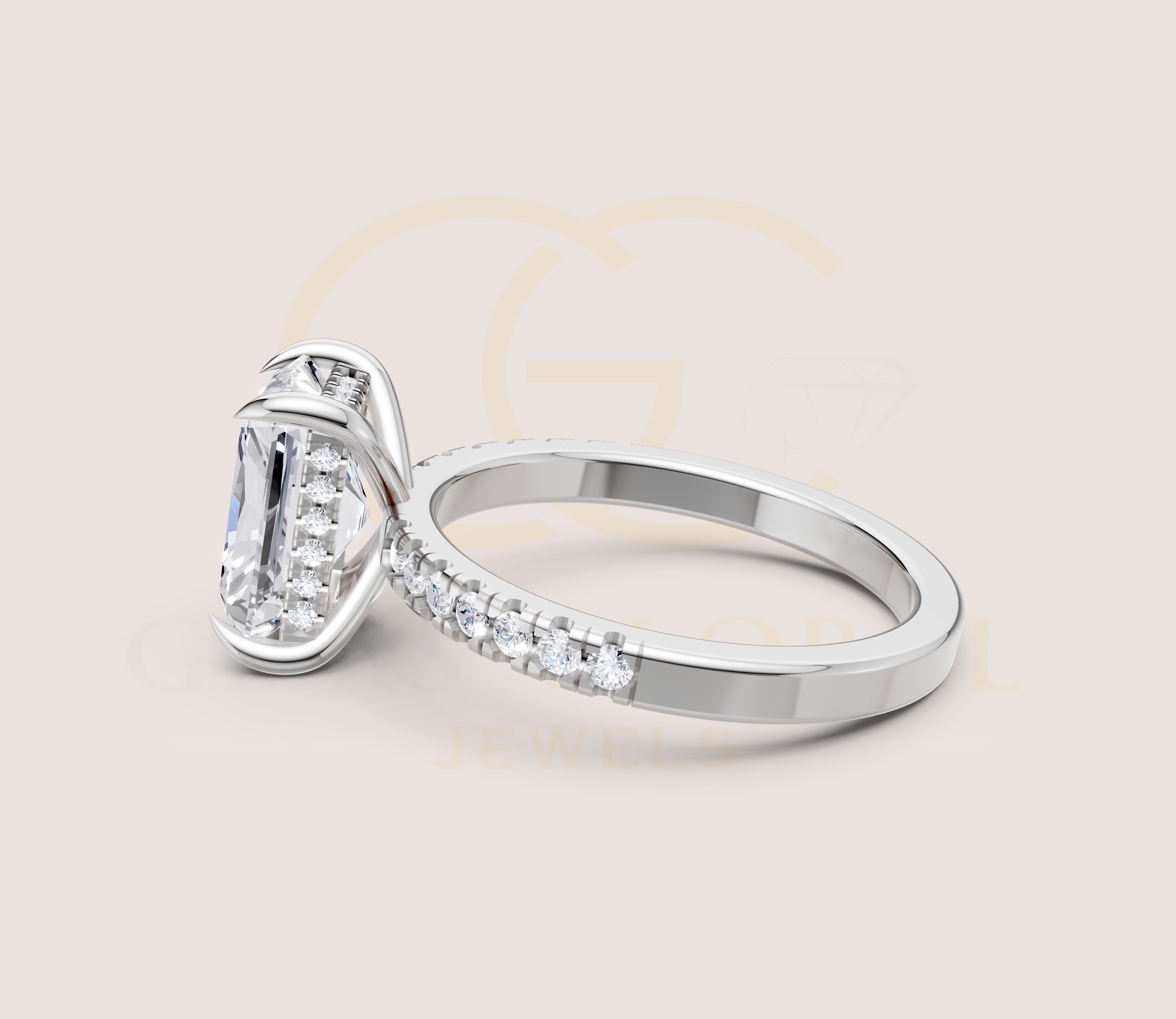 Hidden Halo Solitaire Radiant prong Engagement Ring view 18