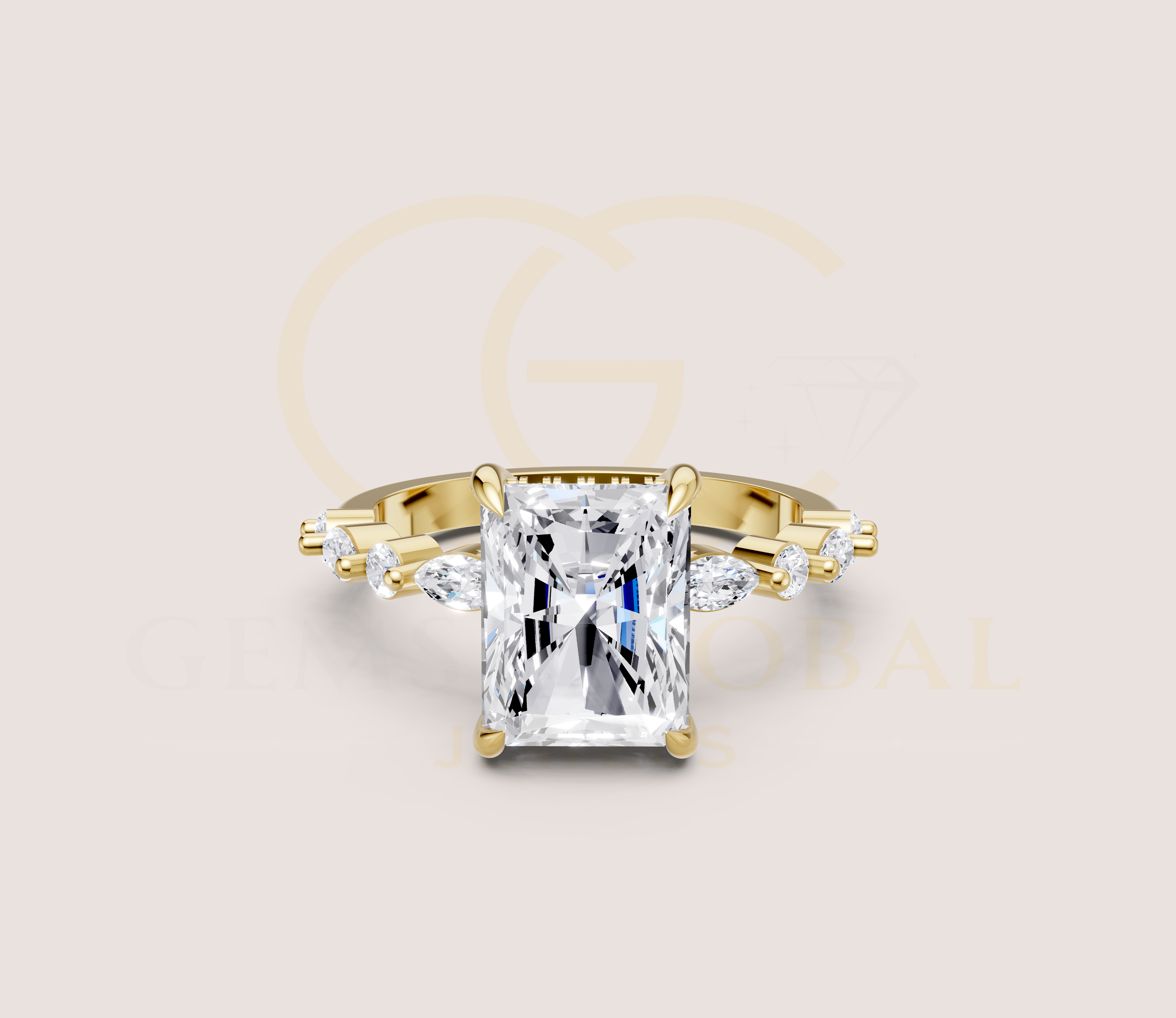 Hidden Halo Radiant with Side Diamond Wedding Ring view 1