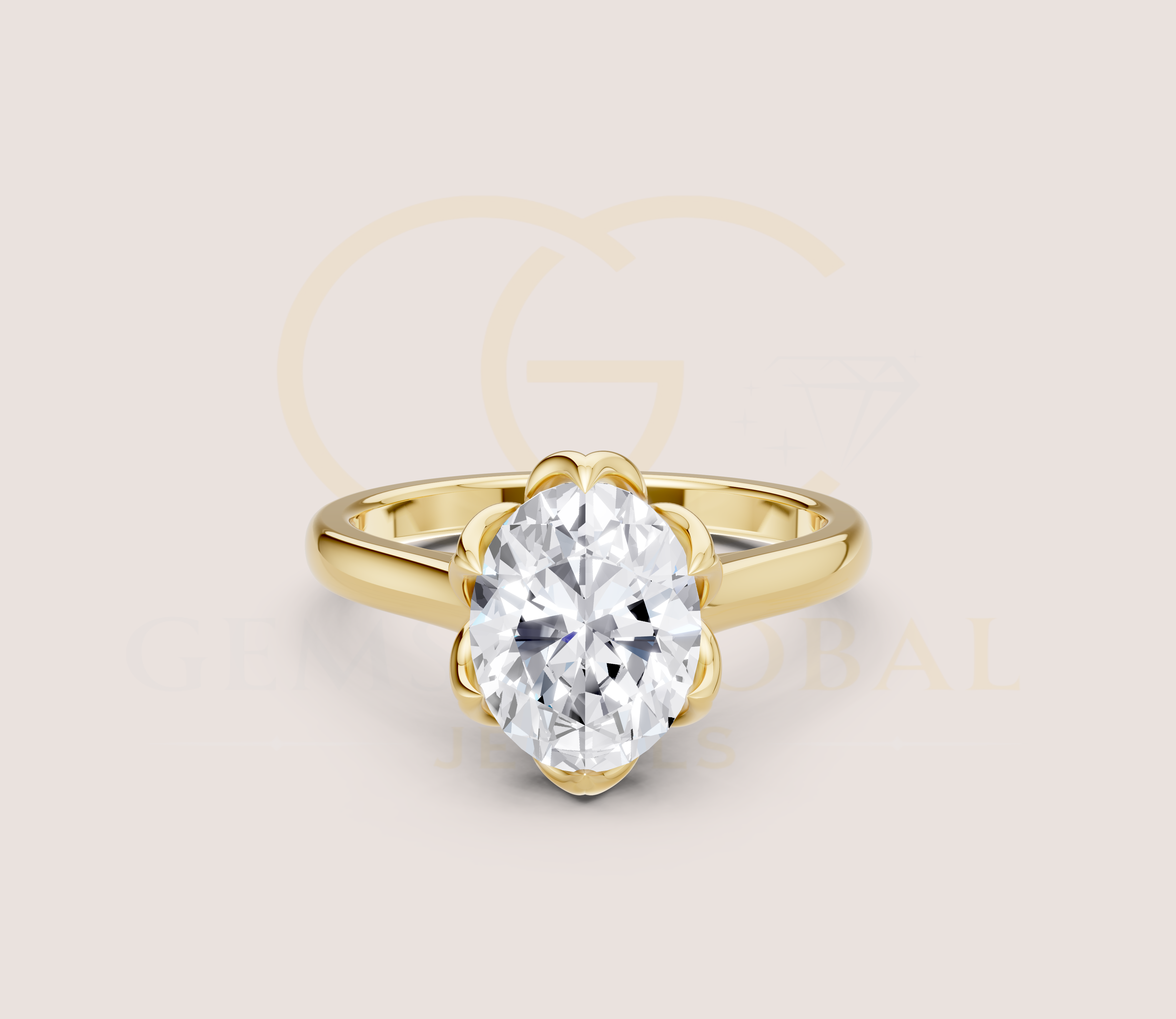 Oval Diamond Tulip Basket Setting With Diamond Bridge view 1