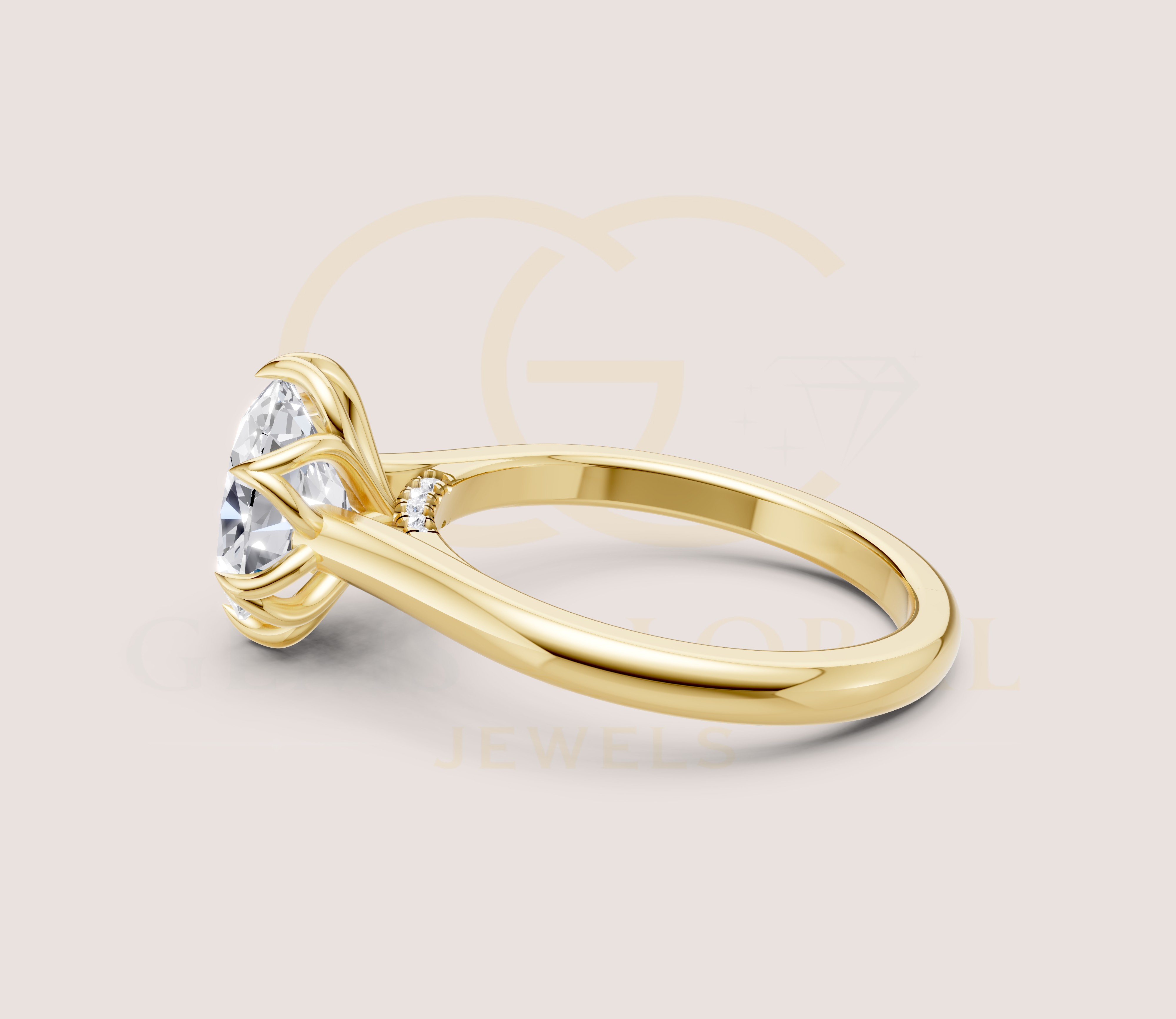 Oval Diamond Tulip Basket Setting With Diamond Bridge view 6