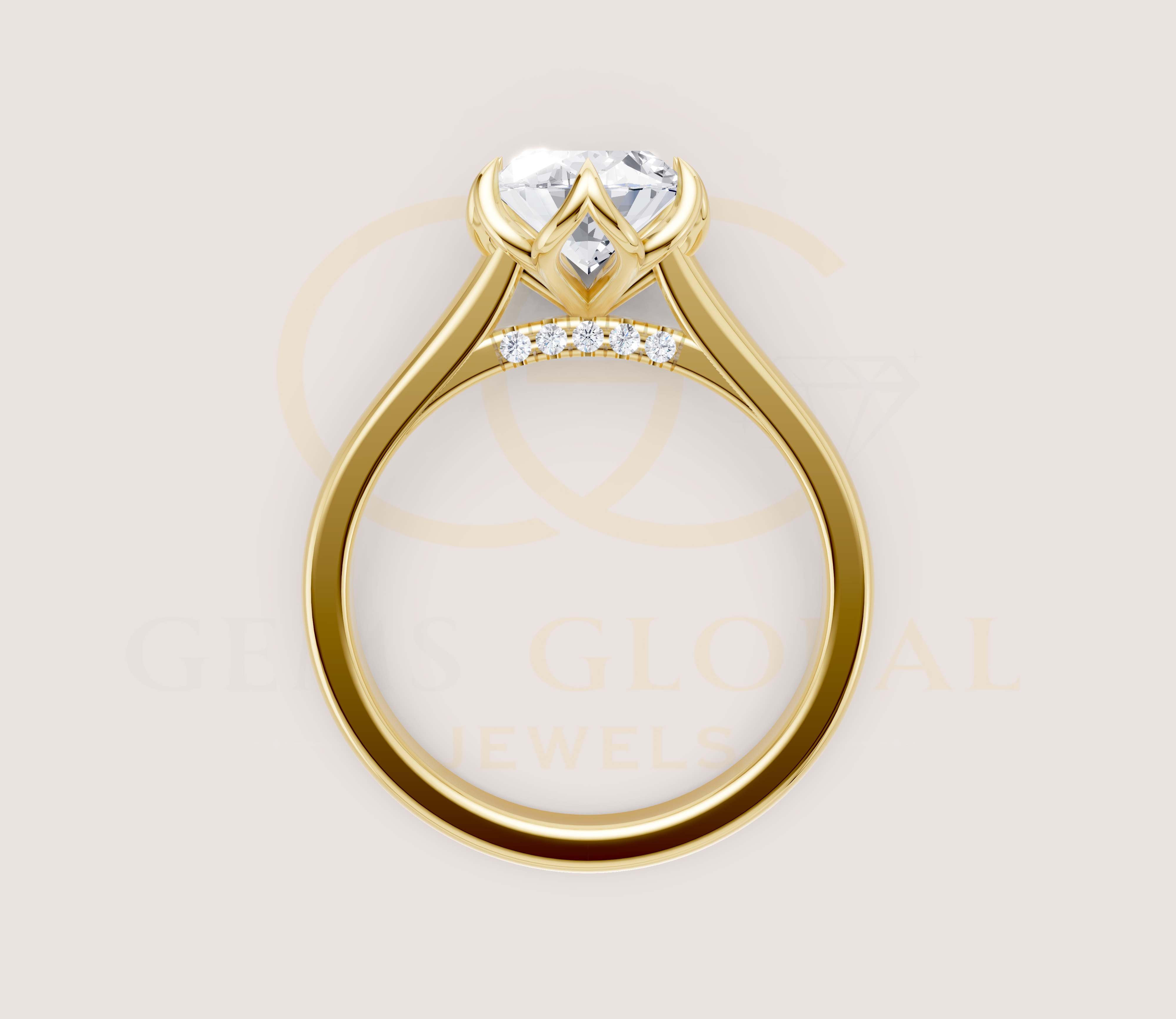 Oval Diamond Tulip Basket Setting With Diamond Bridge view 7