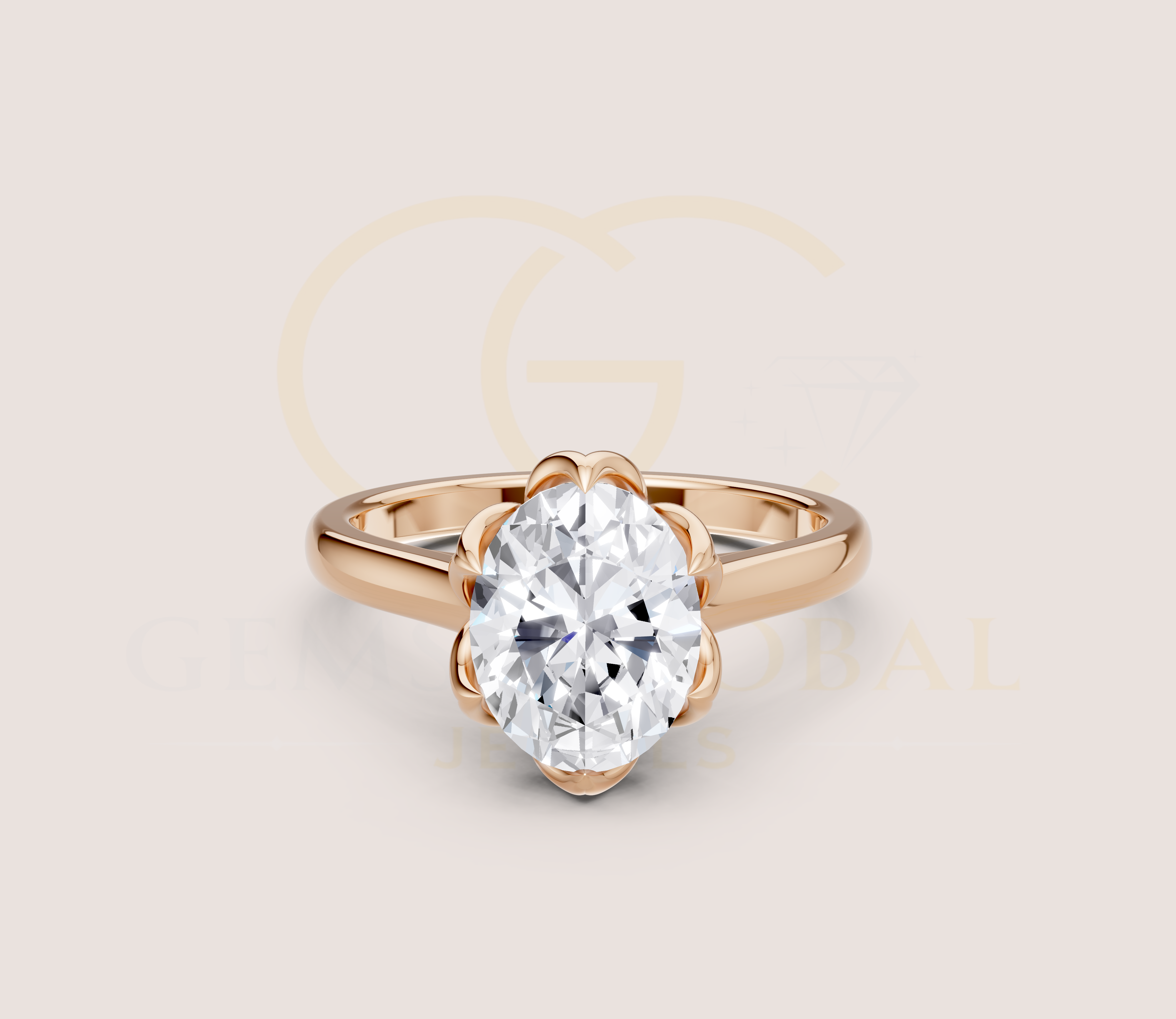 Oval Diamond Tulip Basket Setting With Diamond Bridge view 8