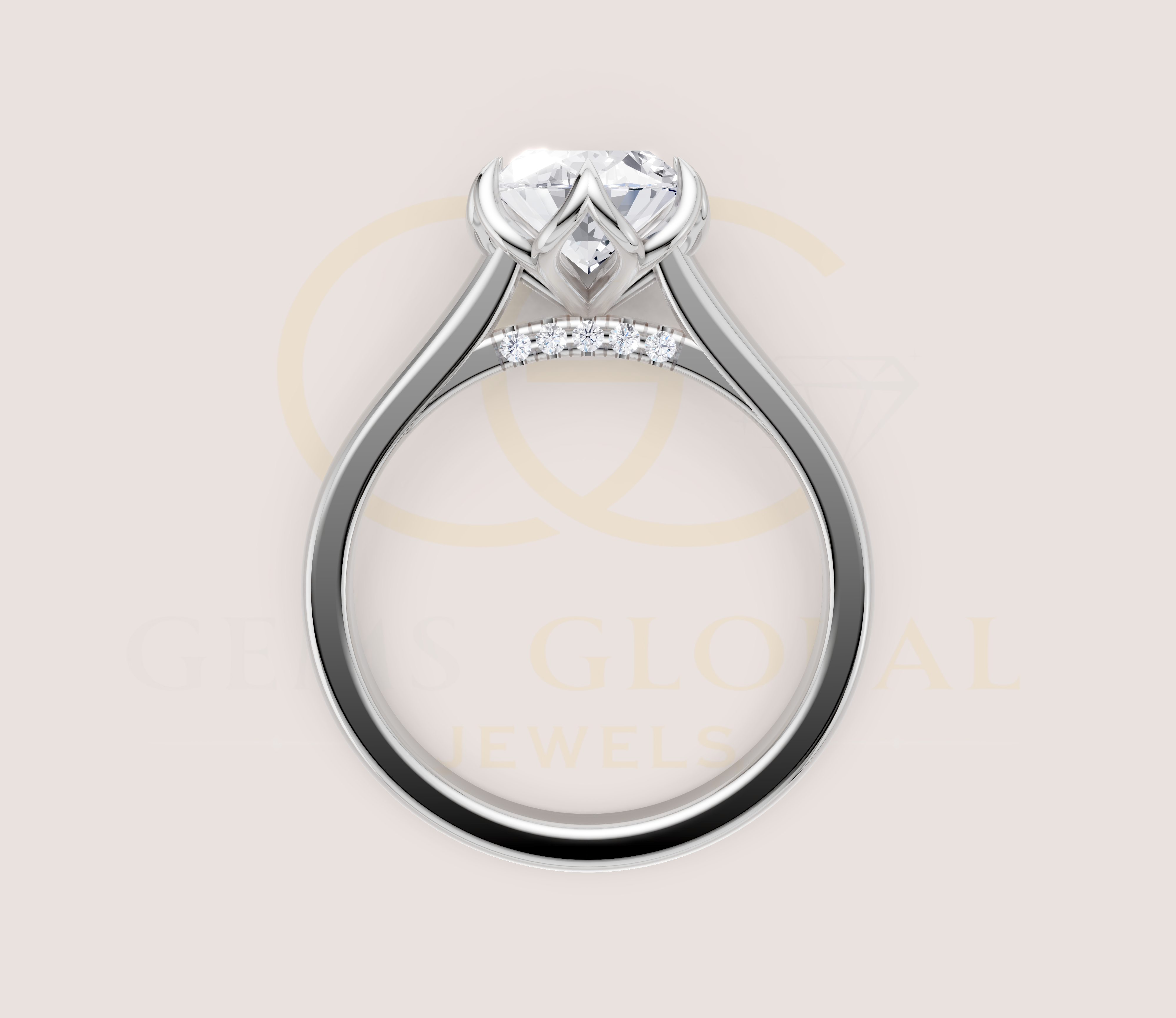 Oval Diamond Tulip Basket Setting With Diamond Bridge view 21