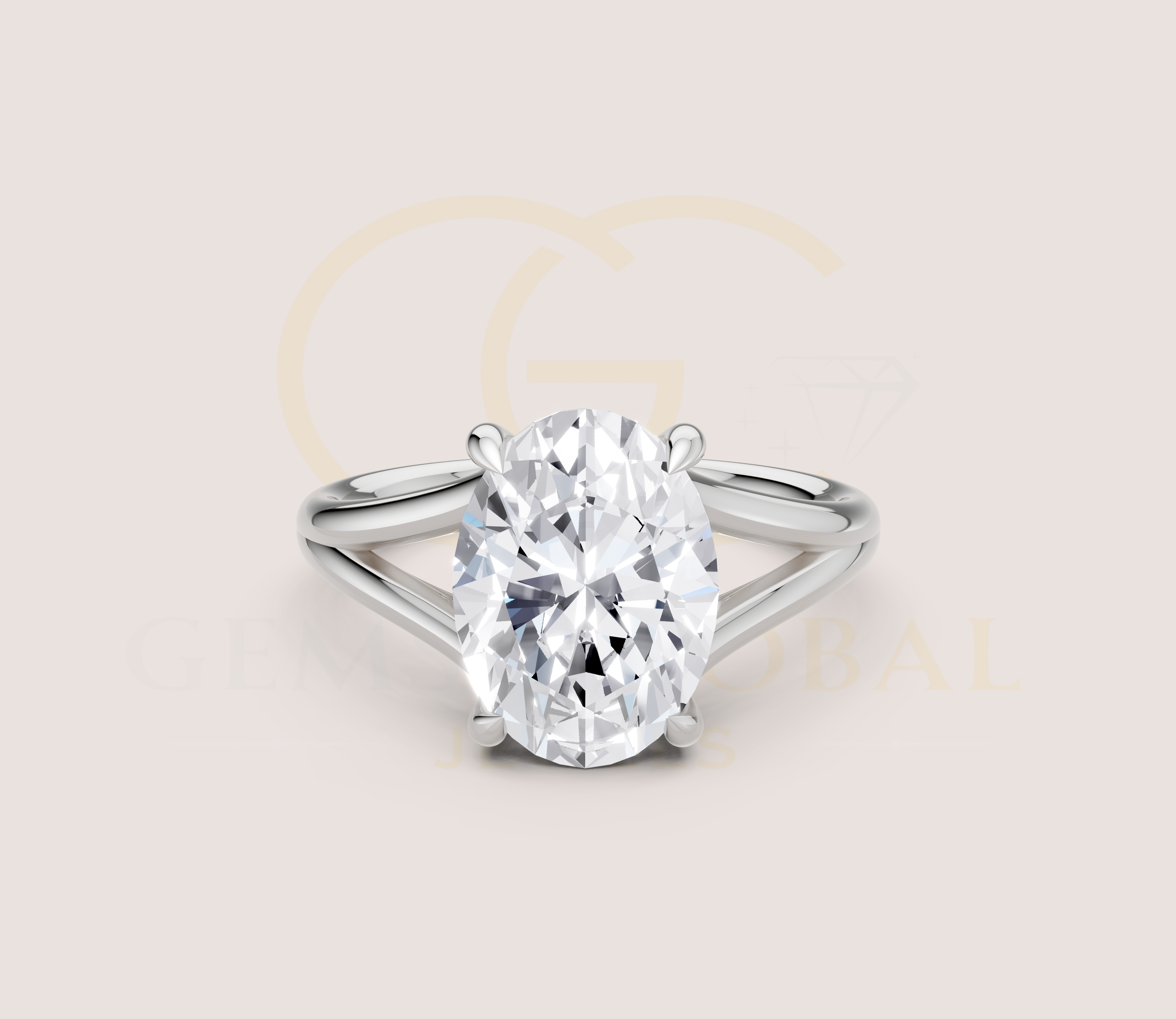 Oval Cut Open Shank Band Engagement Ring view 15