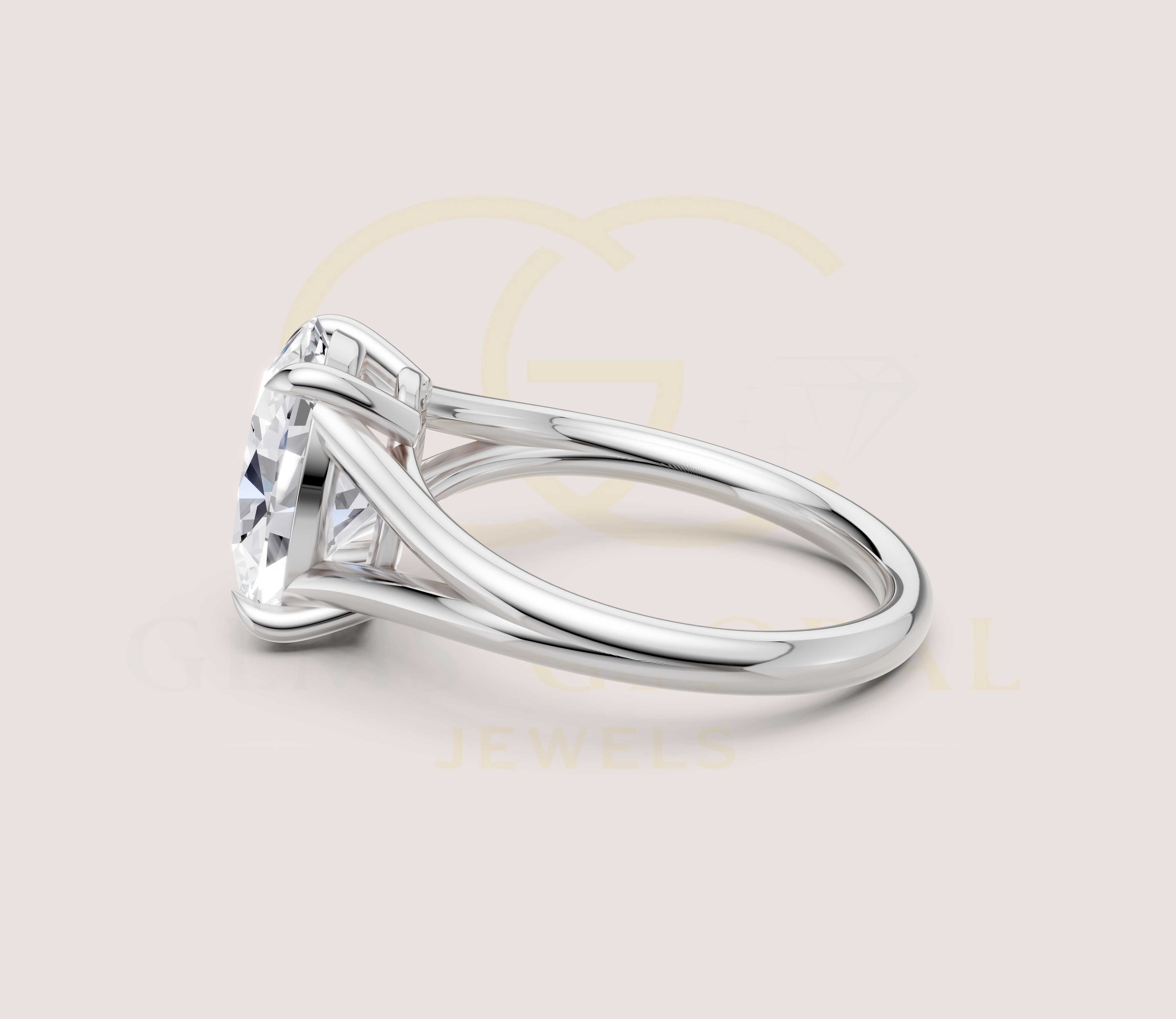Oval Cut Open Shank Band Engagement Ring view 20