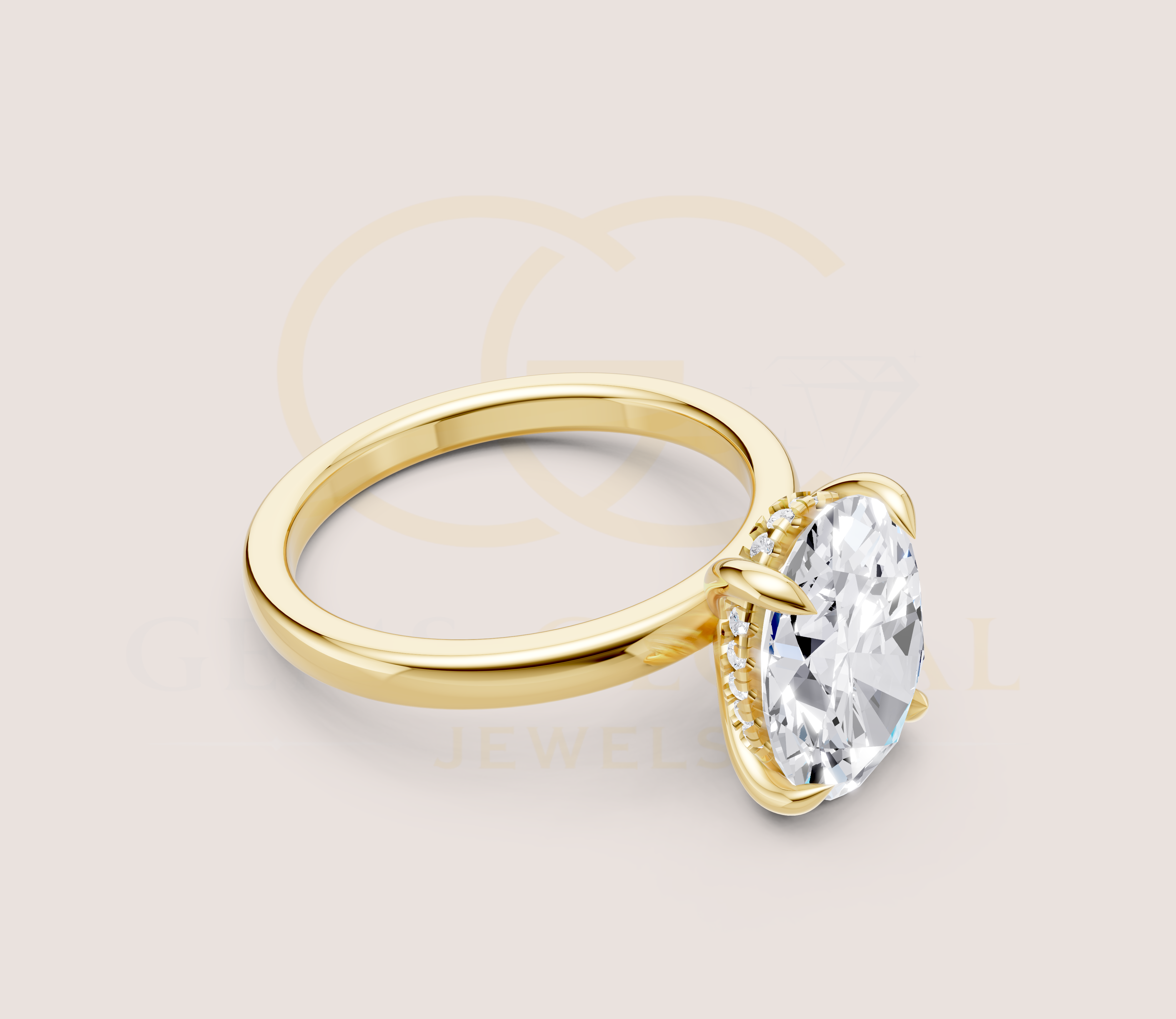 Oval Cut Hidden Halo Solitaire Engagement Ring view 5