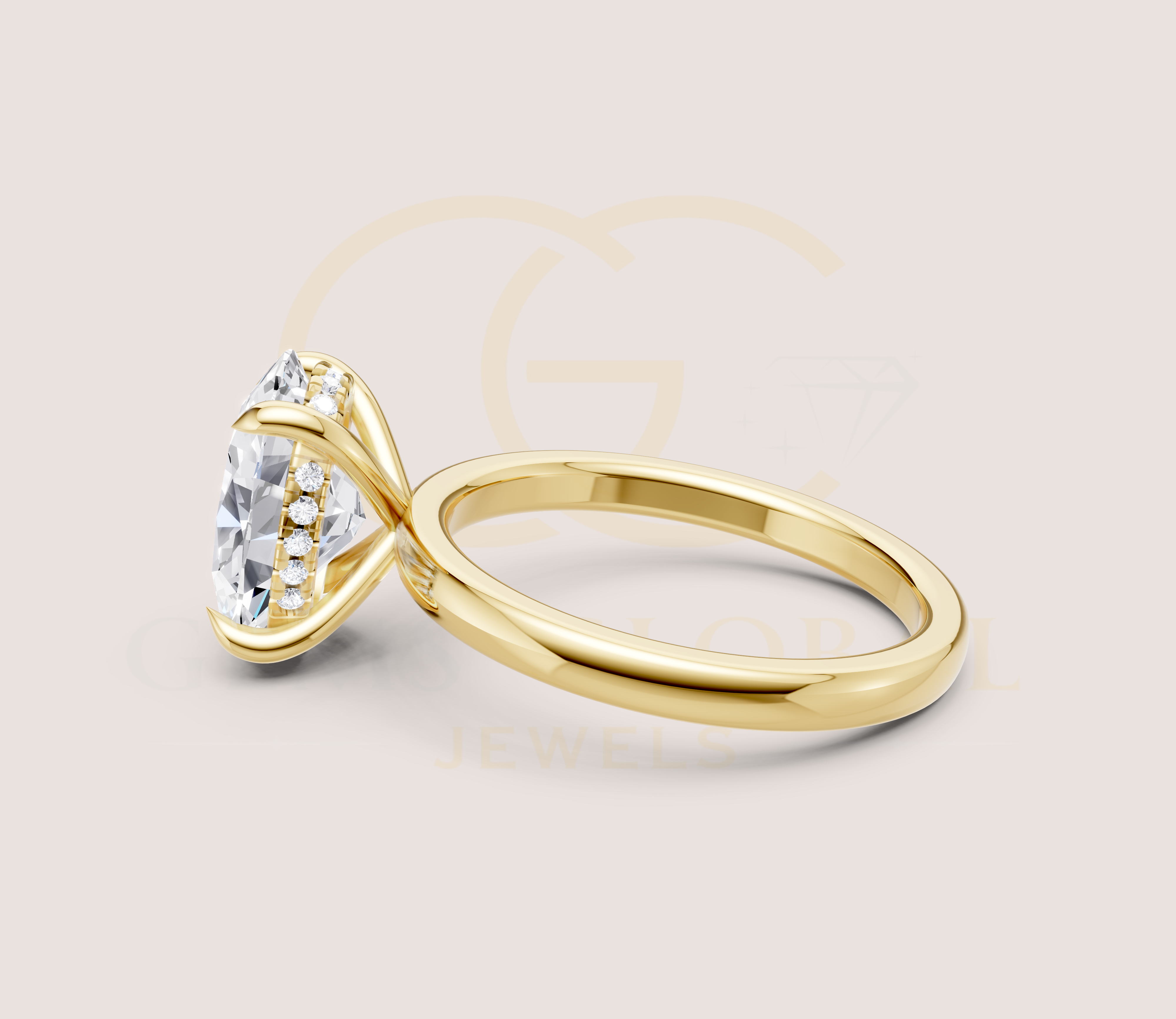 Oval Cut Hidden Halo Solitaire Engagement Ring view 6