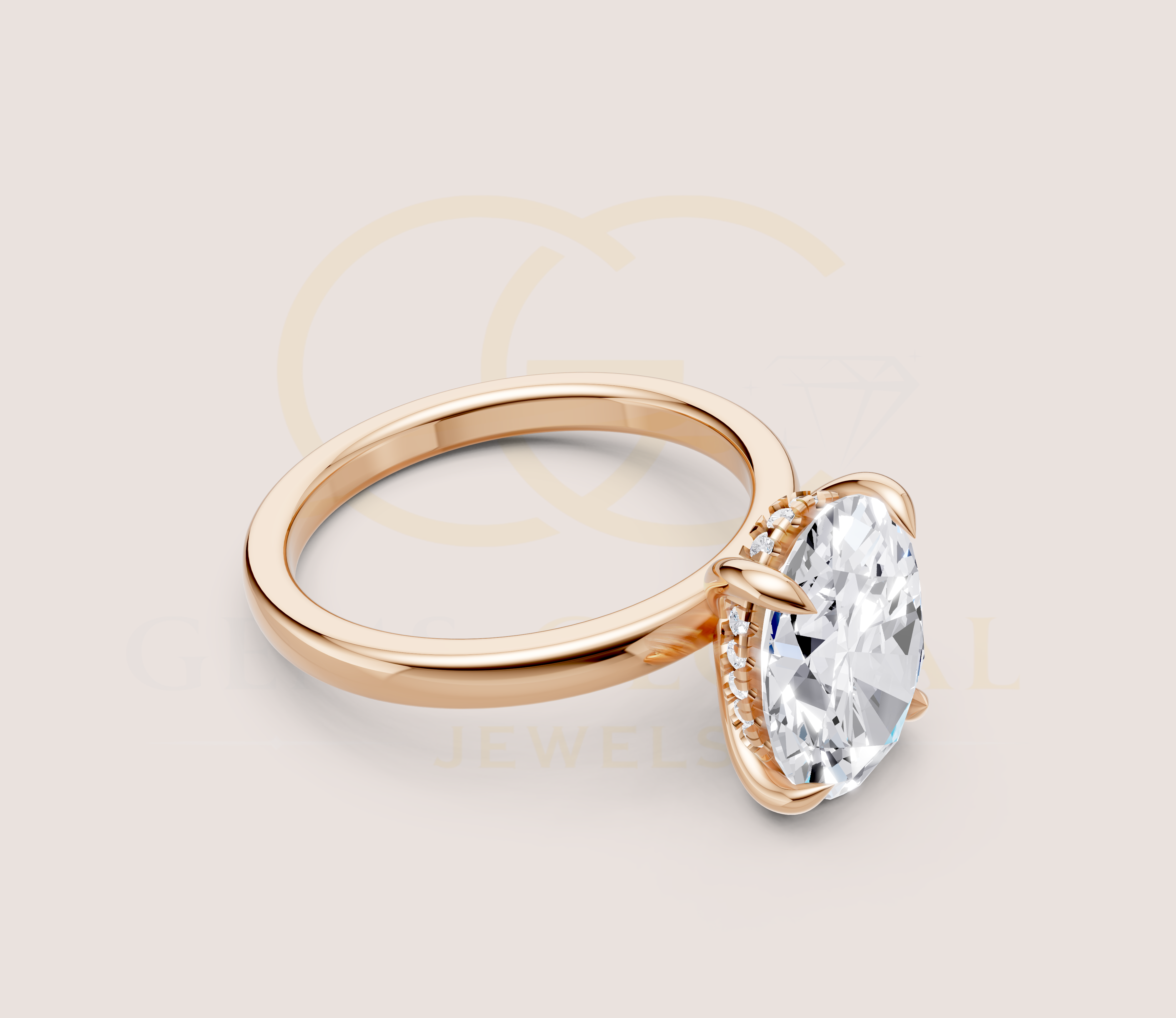 Oval Cut Hidden Halo Solitaire Engagement Ring view 12