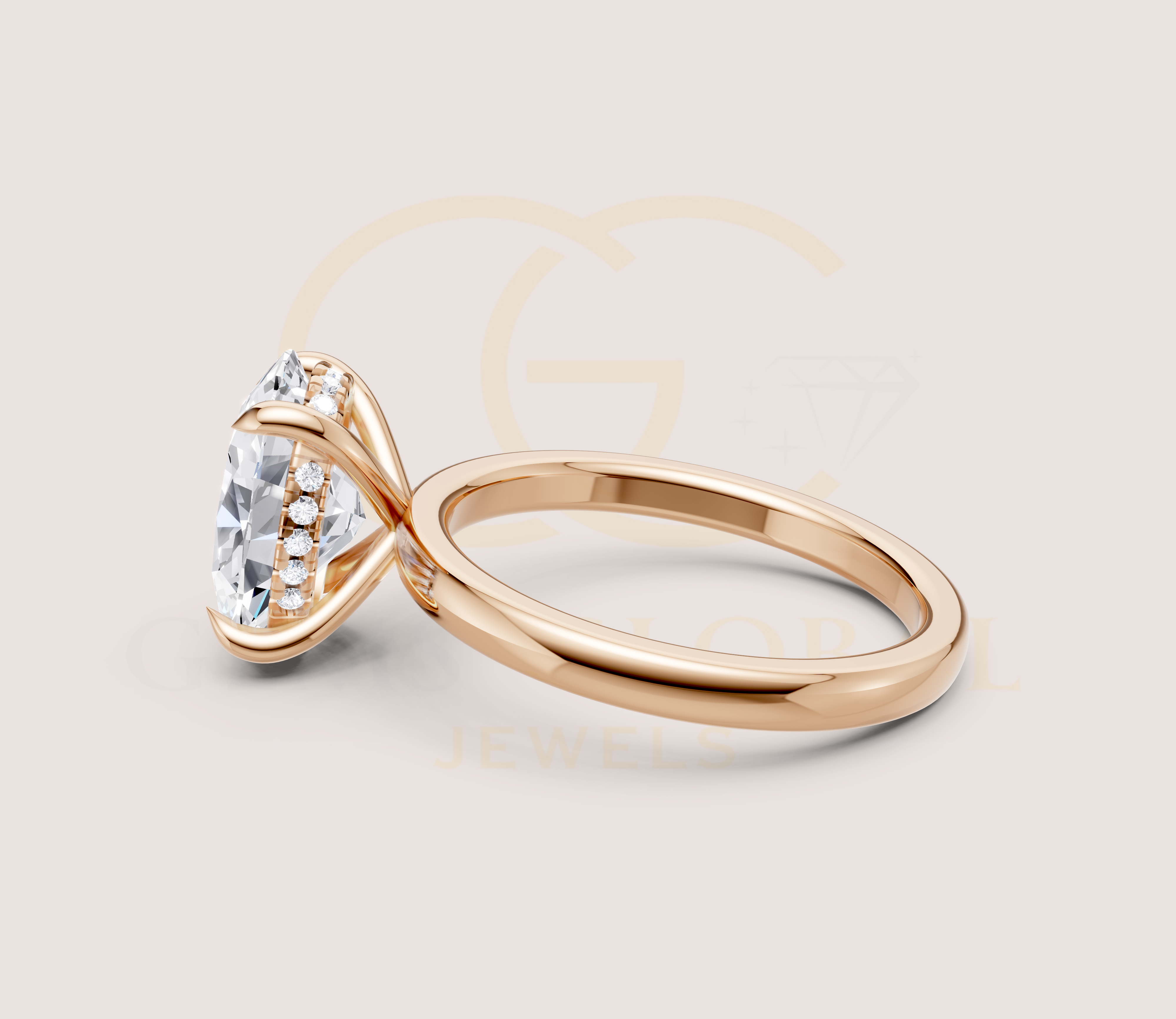 Oval Cut Hidden Halo Solitaire Engagement Ring view 13