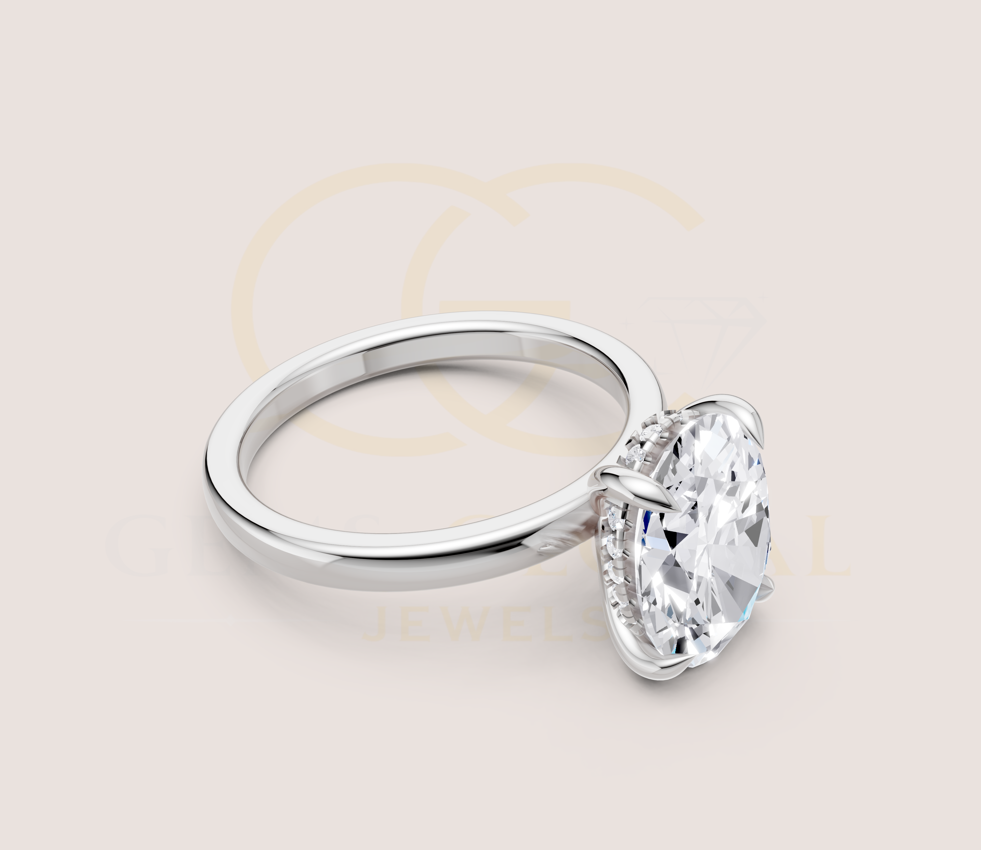 Oval Cut Hidden Halo Solitaire Engagement Ring view 19