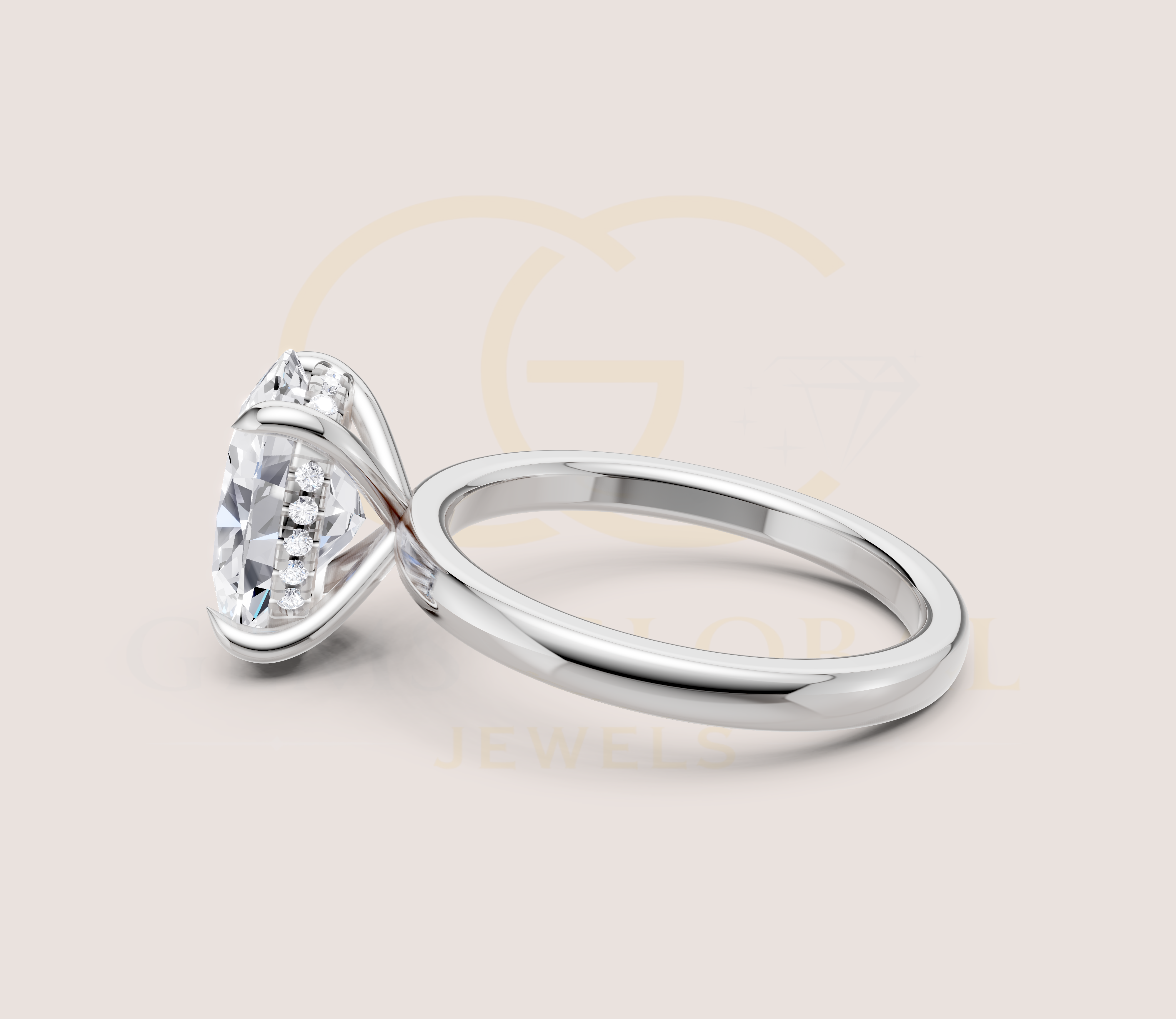 Oval Cut Hidden Halo Solitaire Engagement Ring view 20