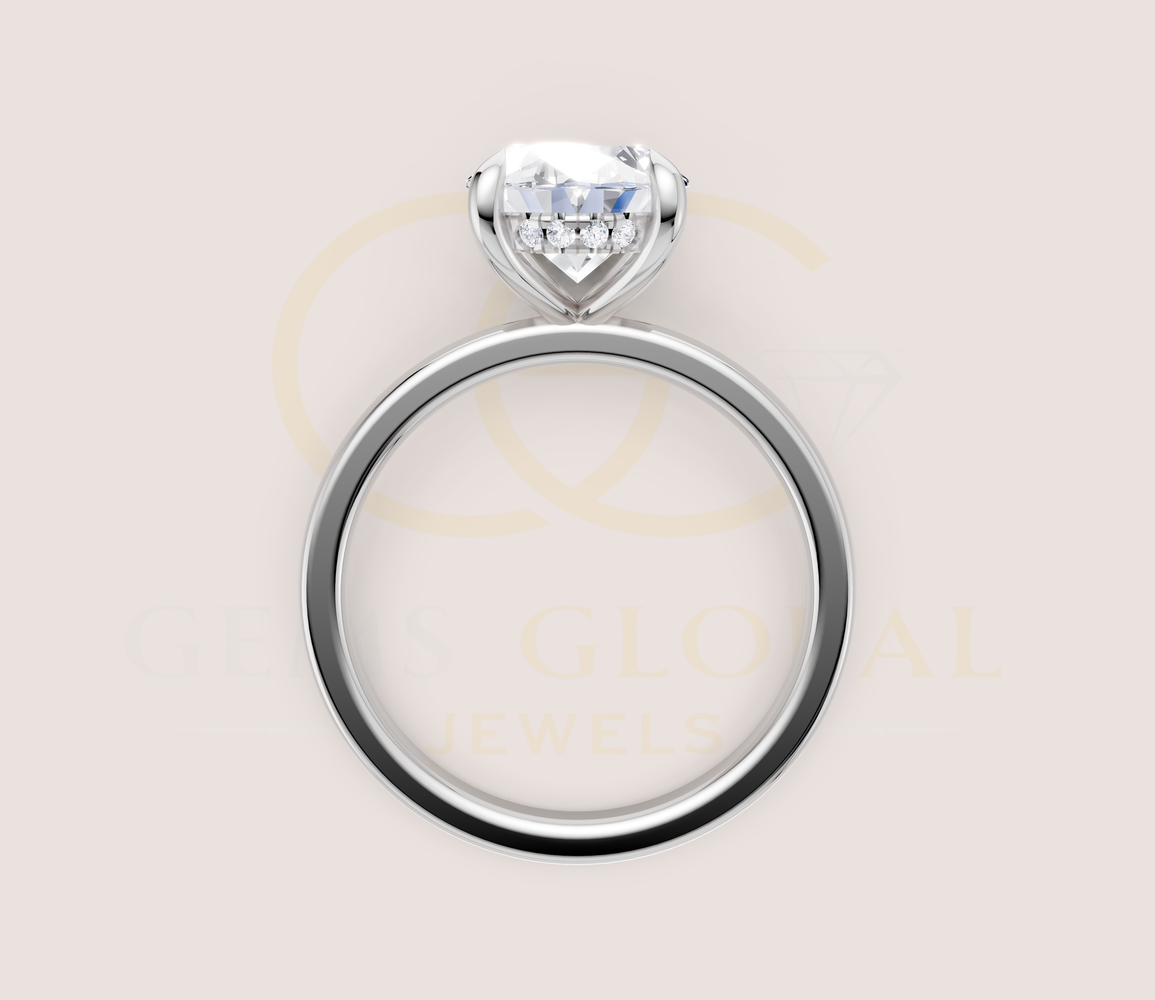 Oval Cut Hidden Halo Solitaire Engagement Ring view 21