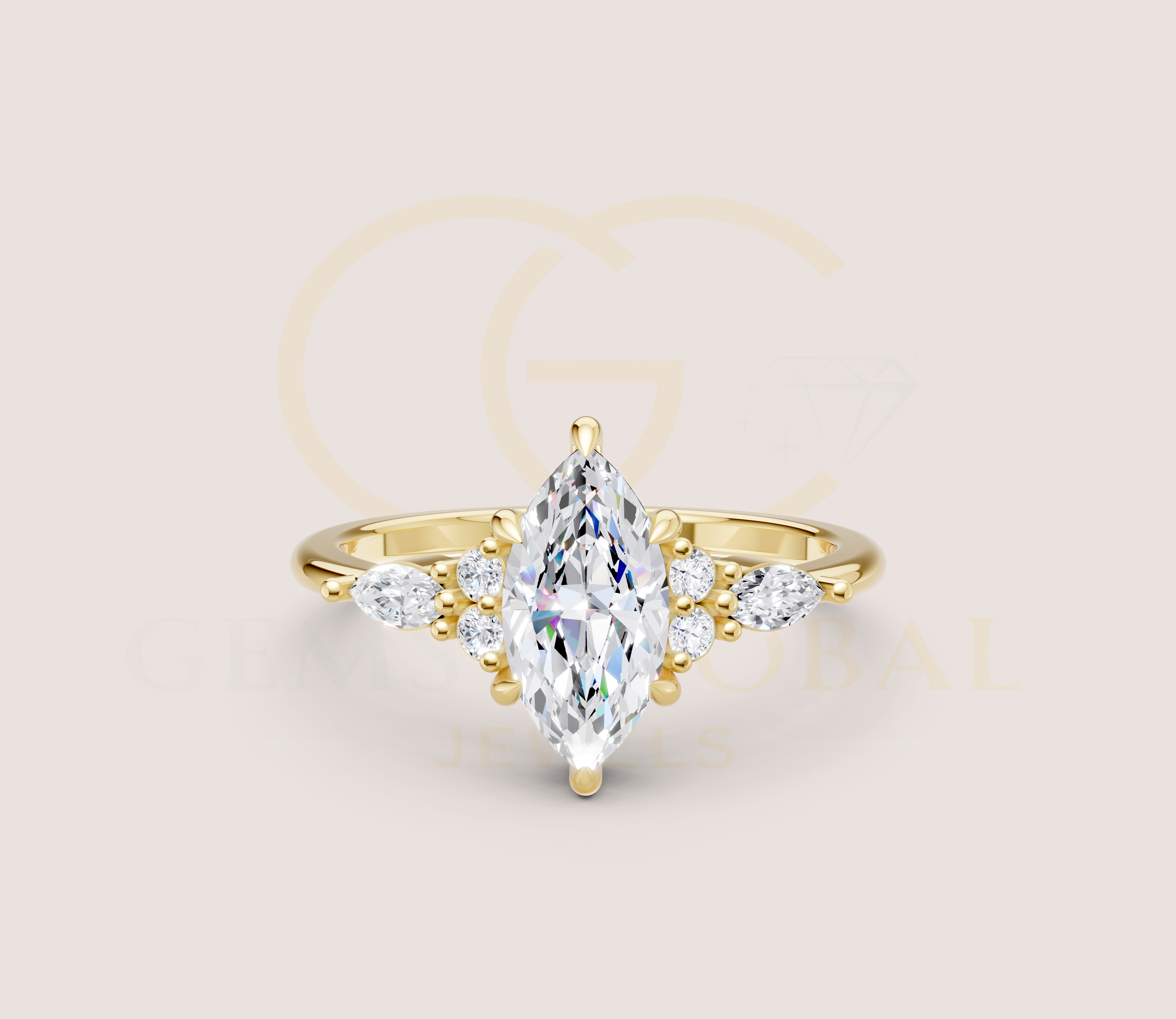 Solitaire Marquise With Side Diamond Engagement Ring