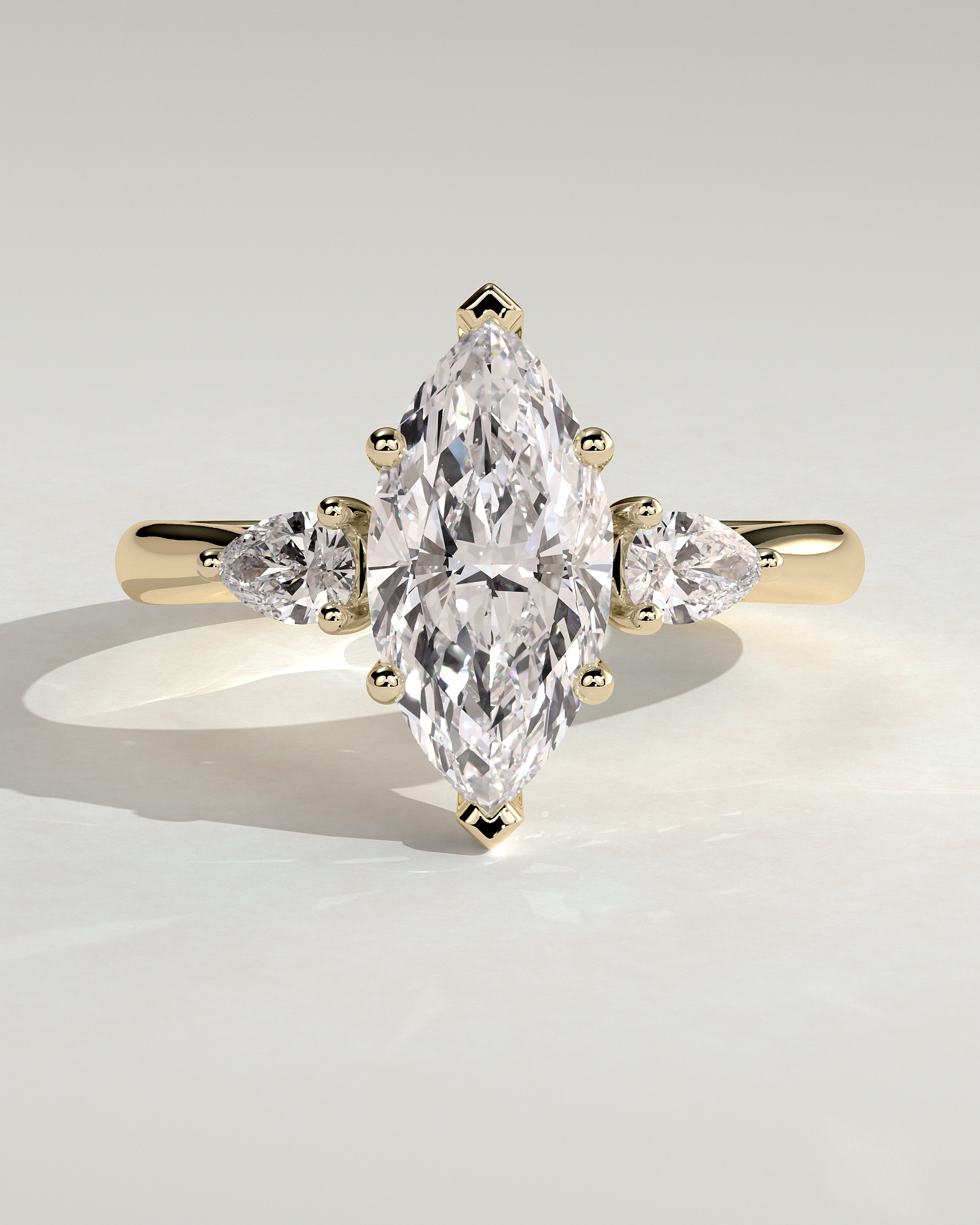 Marquise & Pear three Diamond Hidden Halo Diamond Ring