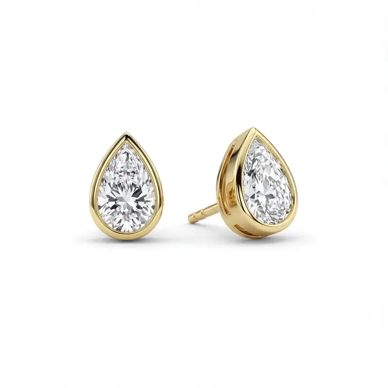 Pear Cut Diamond Stud Earrings, Bezel Set Diamond Earrings, Solid Gold Pear Studs 1