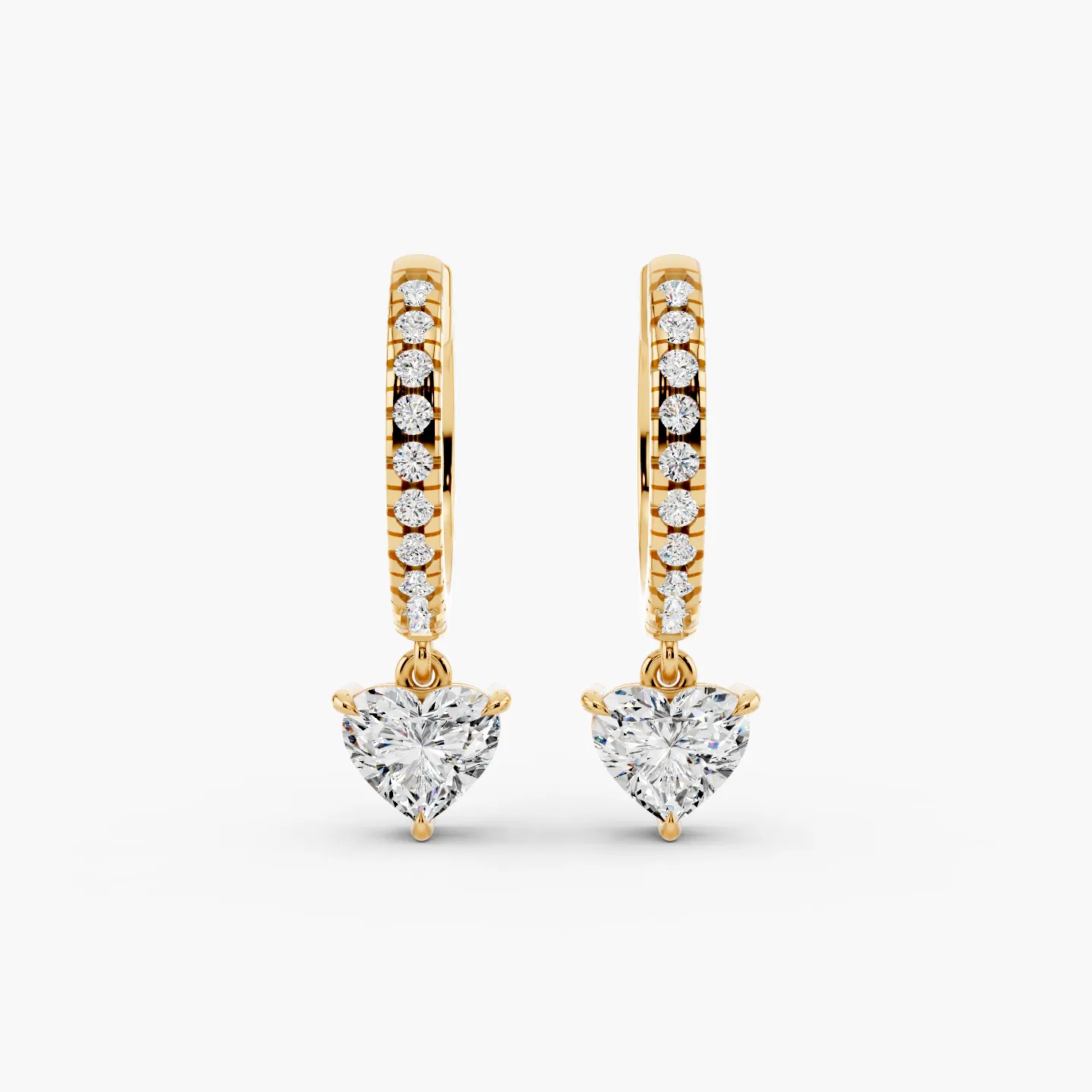 1.25 CTW Heart Dangle Earrings, Pave Diamond Heart Earrings