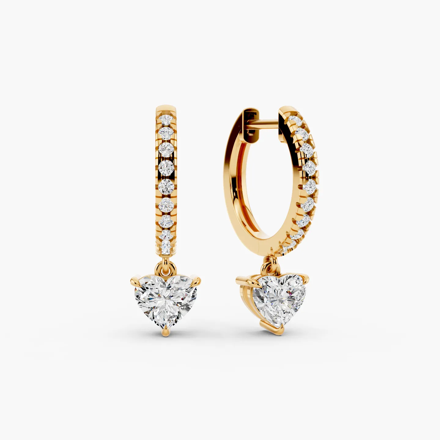 1.25 CTW Heart Dangle Earrings, Pave Diamond Heart Earrings