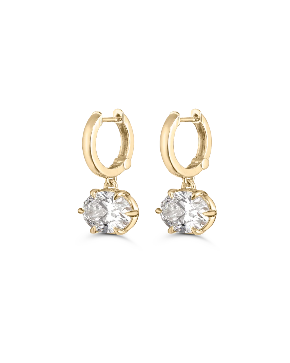 6ct Oval Lab Grown Diamond Huggie Earrings, Solid Gold Huggies
