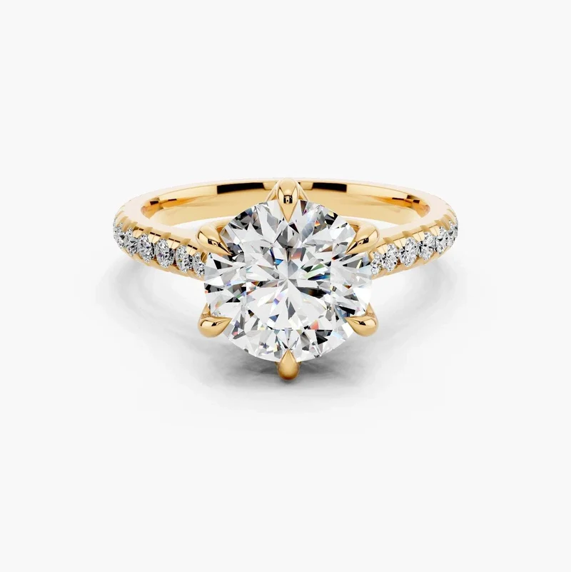 2.00ct Round Diamond Engagement Ring, Pavé Band Ring