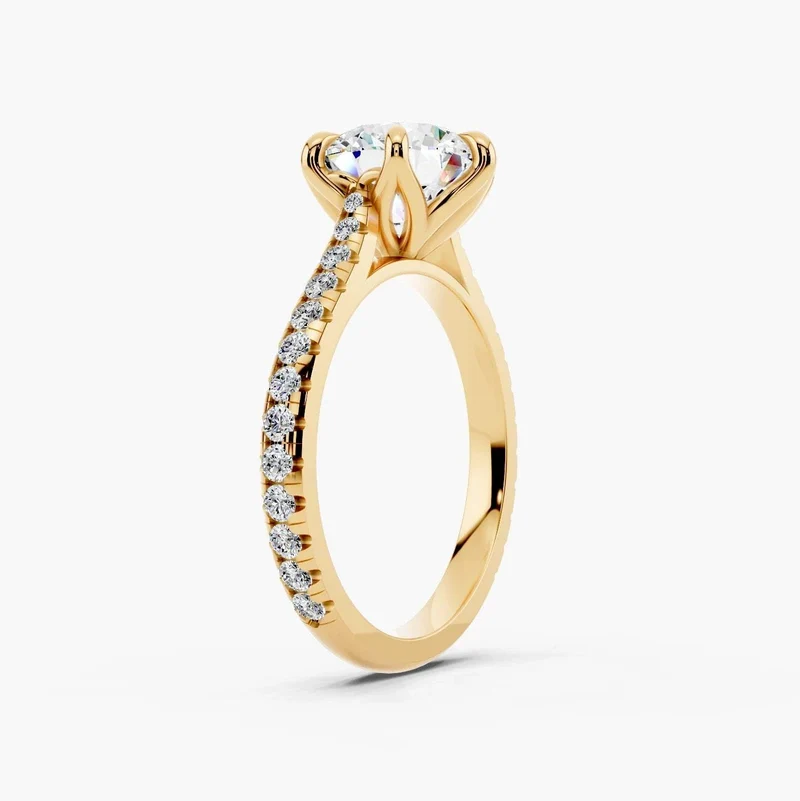 2.00ct Round Diamond Engagement Ring, Pavé Band Ring