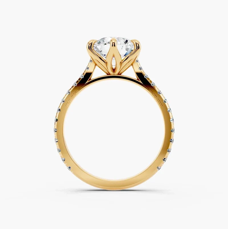 2.00ct Round Diamond Engagement Ring, Pavé Band Ring